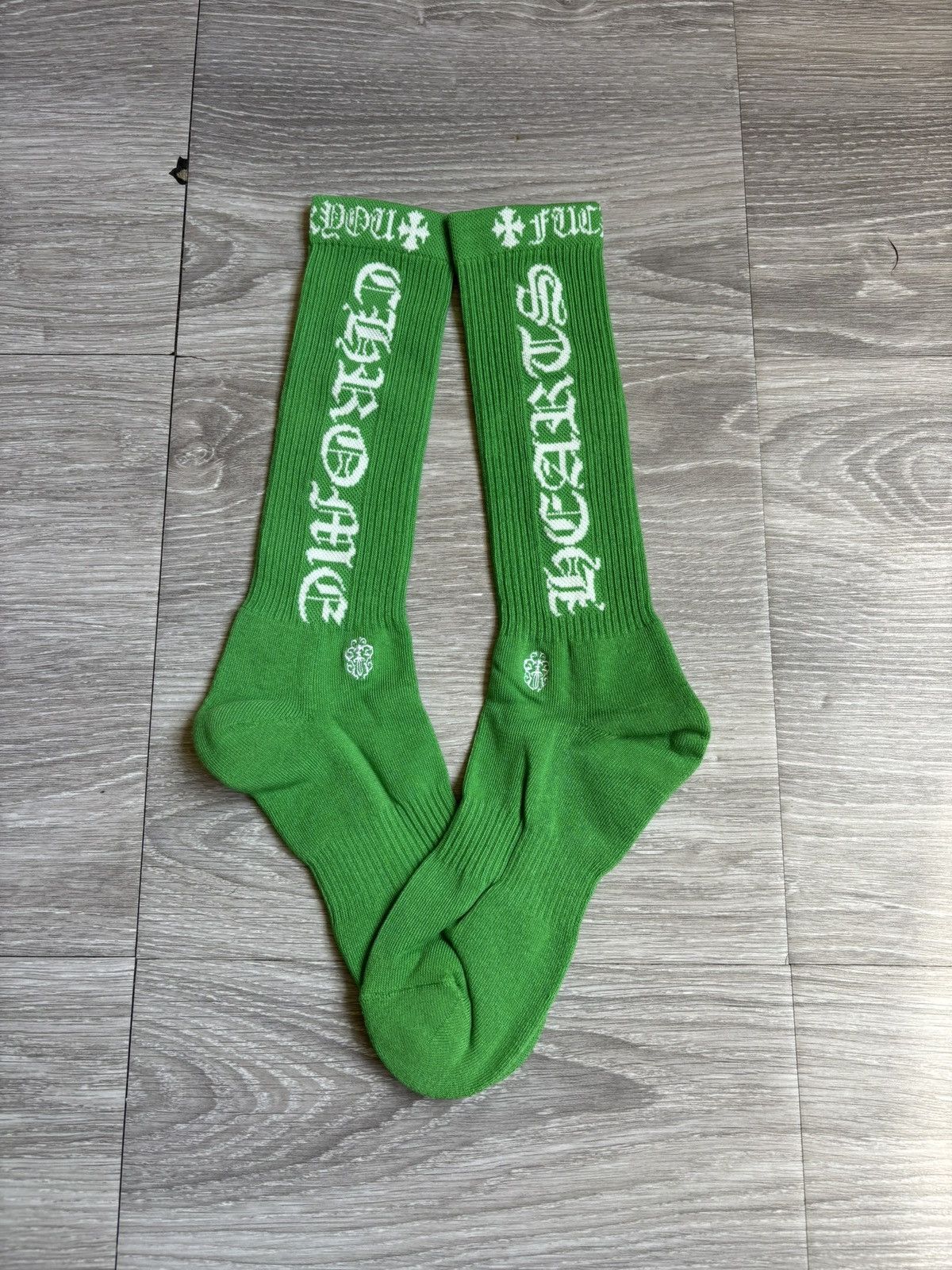 Chrome Hearts CHROME HEARTS WHITE GREEN STRIPED SOCKS FUCK YOU