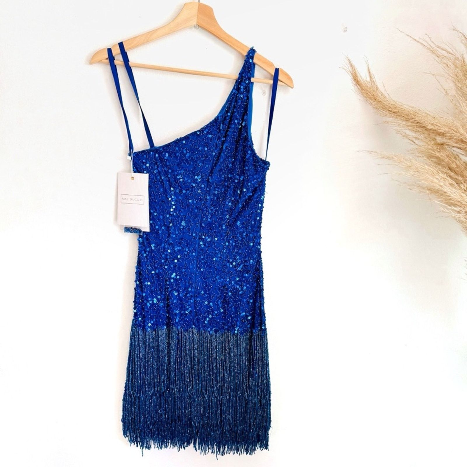 Nordstrom NEW MAC DUGGAL Blue Sequin Fringe Shoulder $698 Mini Dress Size XS / US 0-2 / IT 36-38 - 6 Thumbnail