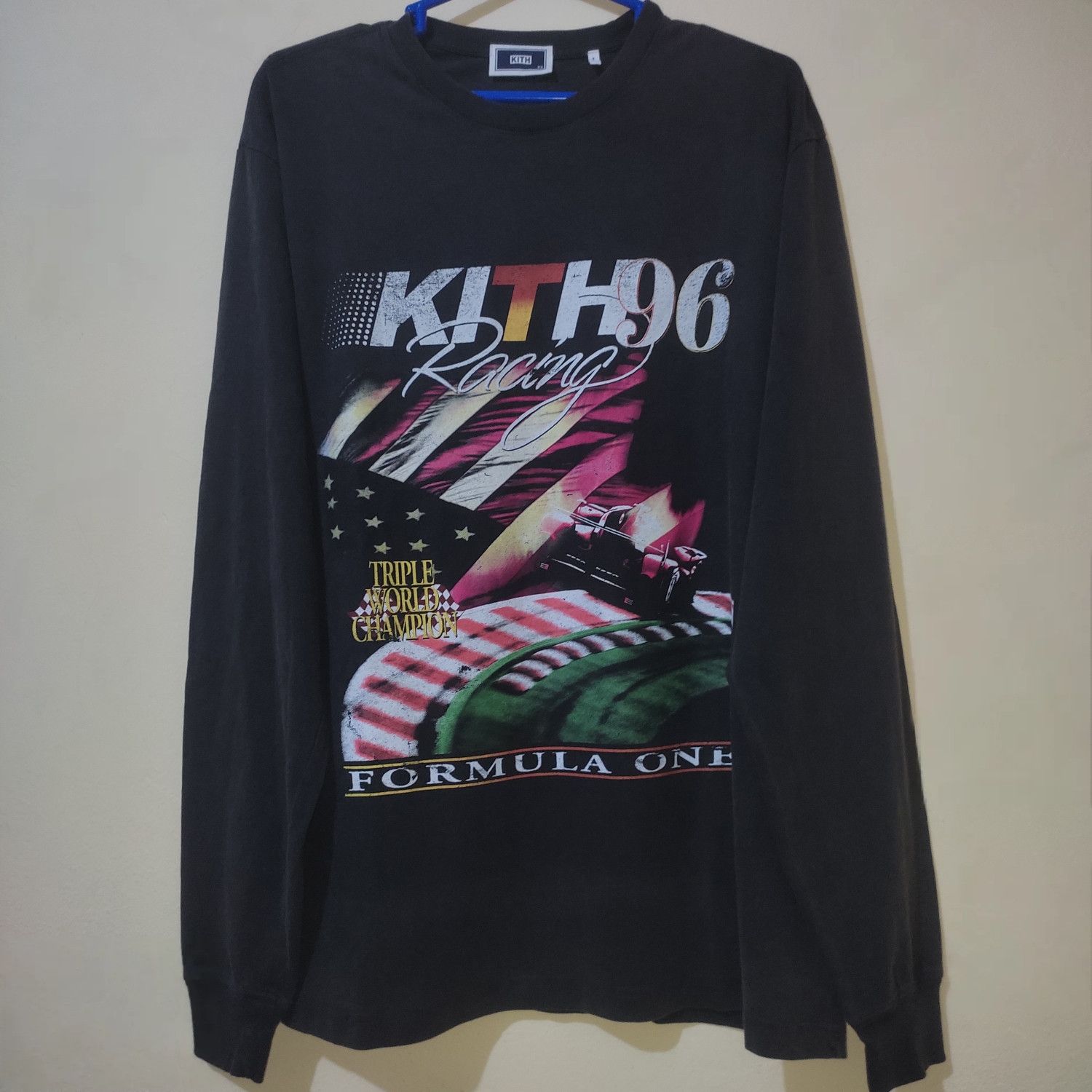 image of Kith Racing Vintage L/s Tee in Black, Men's (Size XS)