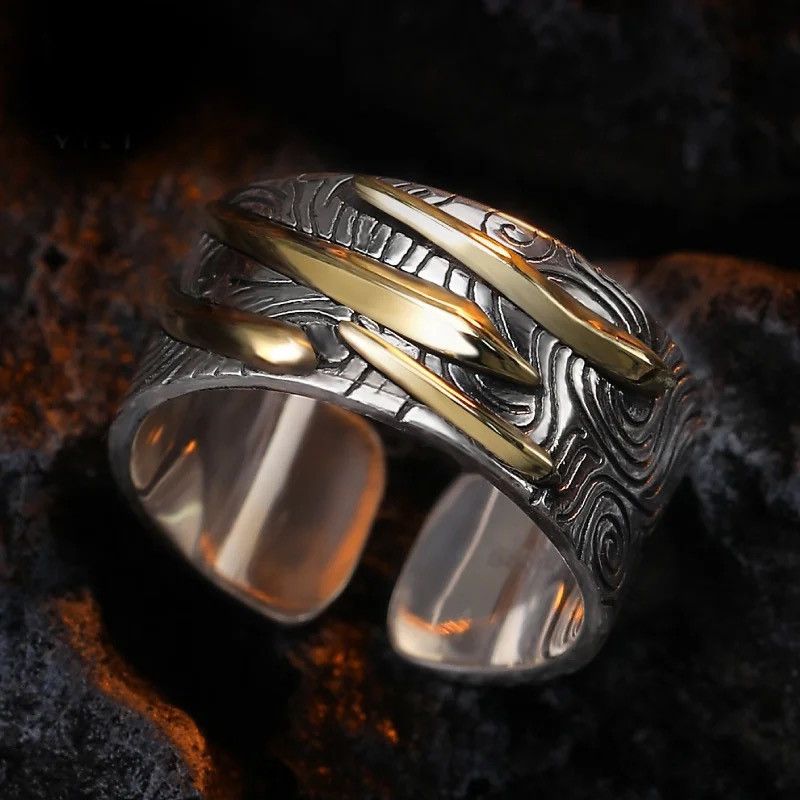 Jewelry × Vintage Gold Black Collision Index Finger Ring Silver 925 Size ONE SIZE - 2 Thumbnail