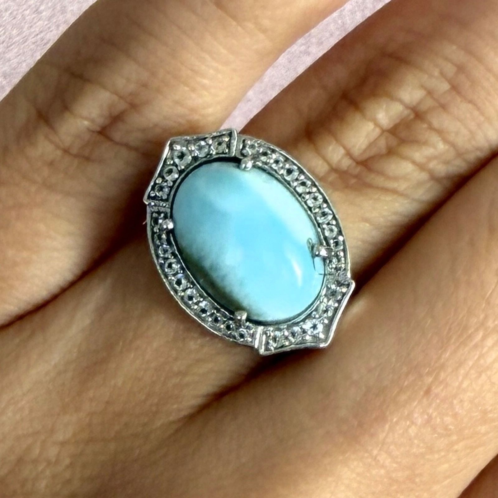 Sterling Silver sterling silver blue larimar & white topaz halo ring size 6 Size ONE SIZE - 1 Thumbnail