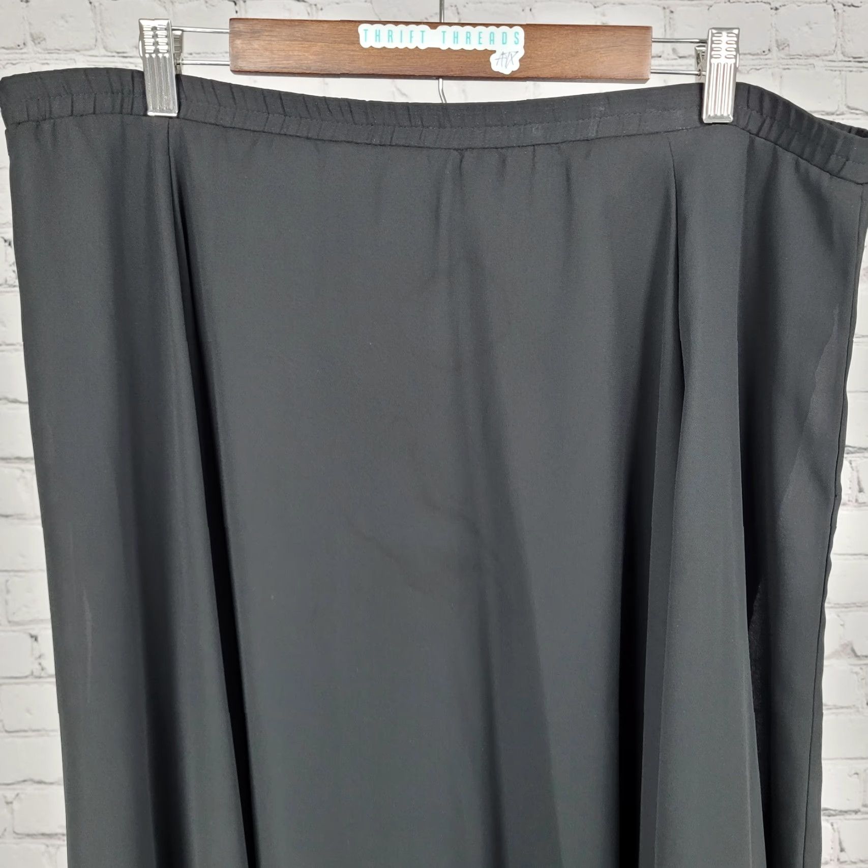 Vintage VTG Stenay Black Chiffon Lightweight Lined Pull On A-Line Midi Skirt USA 12 Size 34" / US 12 / IT 48 - 6 Thumbnail