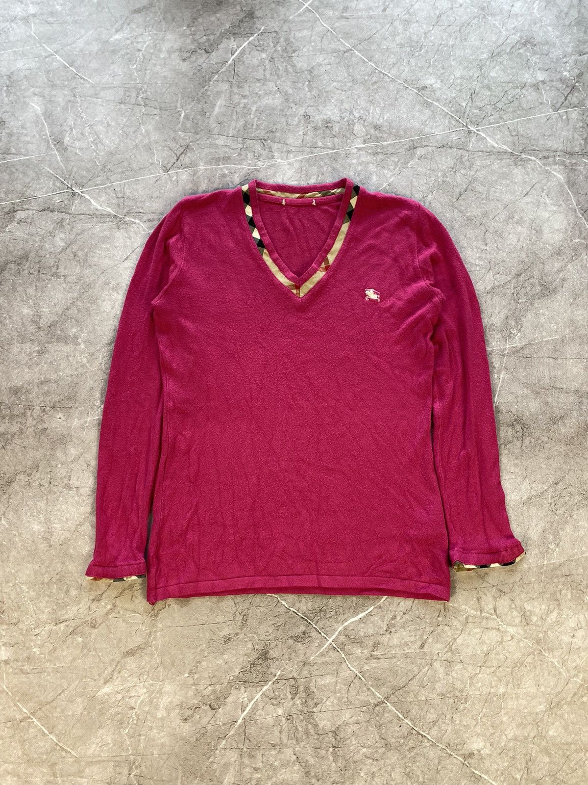 Burberry × Vintage Vintage Burberry London Nova Check V-Neck Women Sweatshirt Size XL / US 12-14 / IT 48-50 - 2 Thumbnail