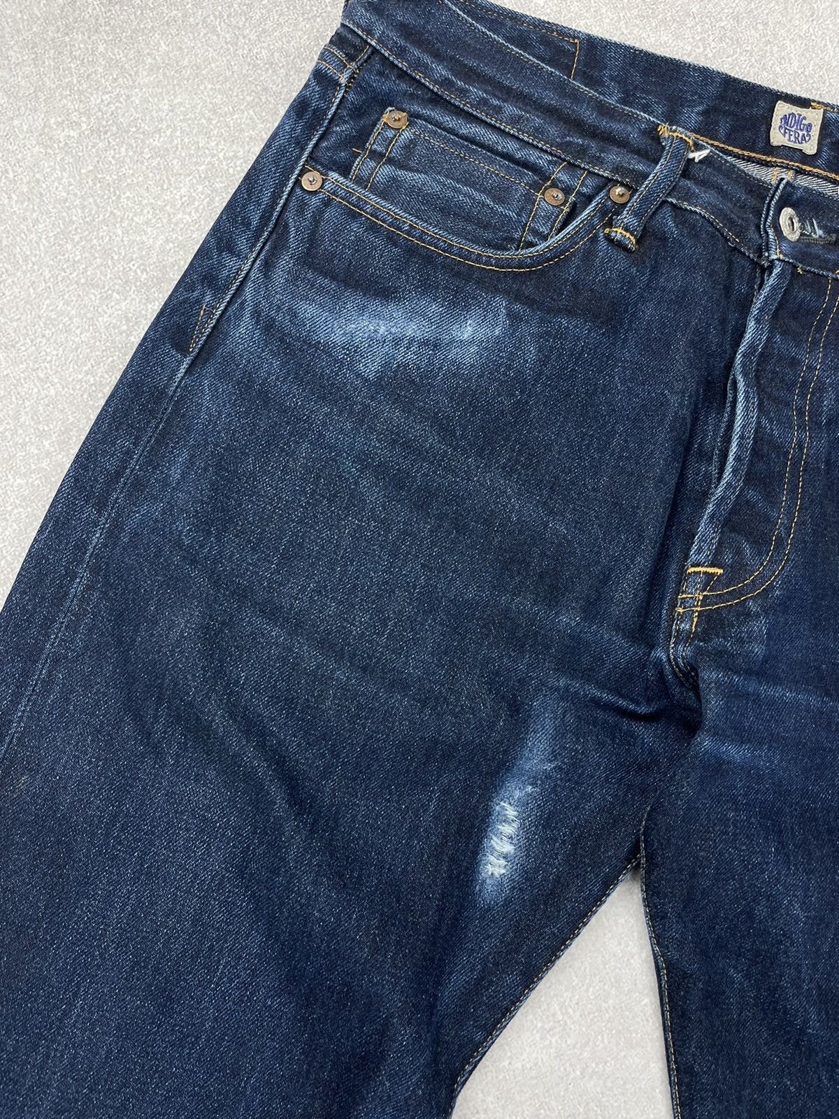 Indigofera Vintage Indigofera Selvedge Distressed Denim Jeans Size 34 Size US 34 / EU 50 - 8 Thumbnail