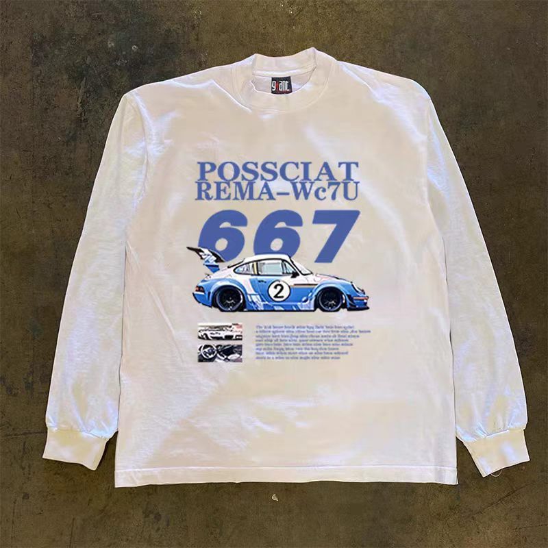 Vintage White Washed Vintage Car Print Long-Sleeve T-Shirt Size US M / EU 48-50 / 2 - 1 Thumbnail