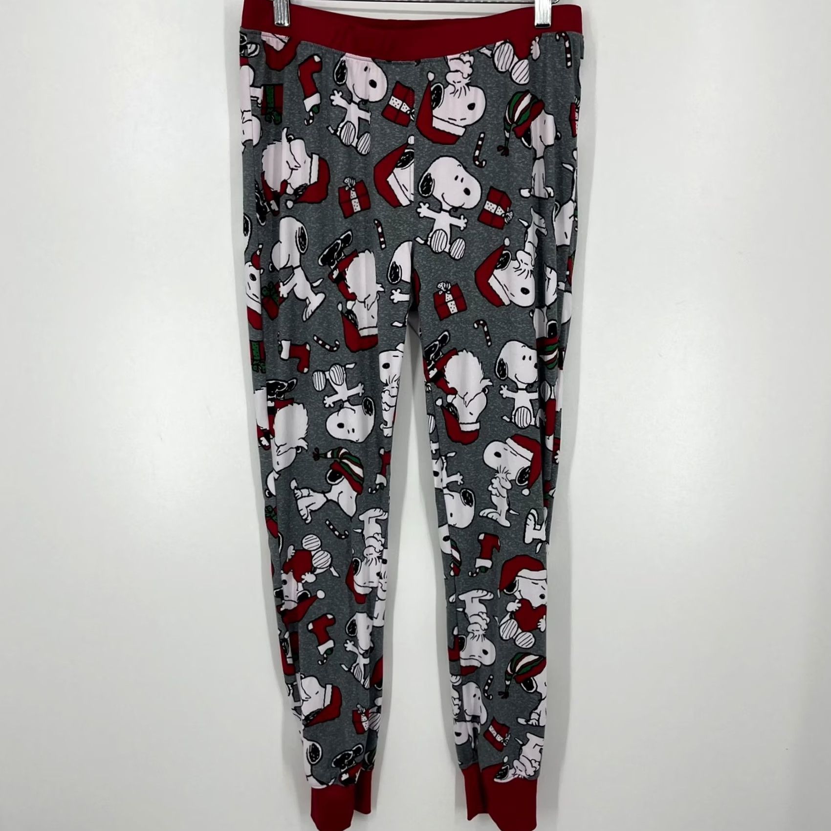 Vintage Munki Munki Peanuts Pajama Pants Men's L Gray Snoopy Christmas 2 Piece 100% Polyester Size US 33 - 2 Thumbnail