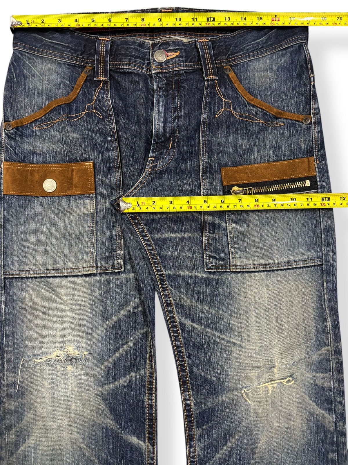 Edwin Vintage Edwin XV Whisker Washed Distressed Denim Bush Pants Size US 35 - 13 Thumbnail