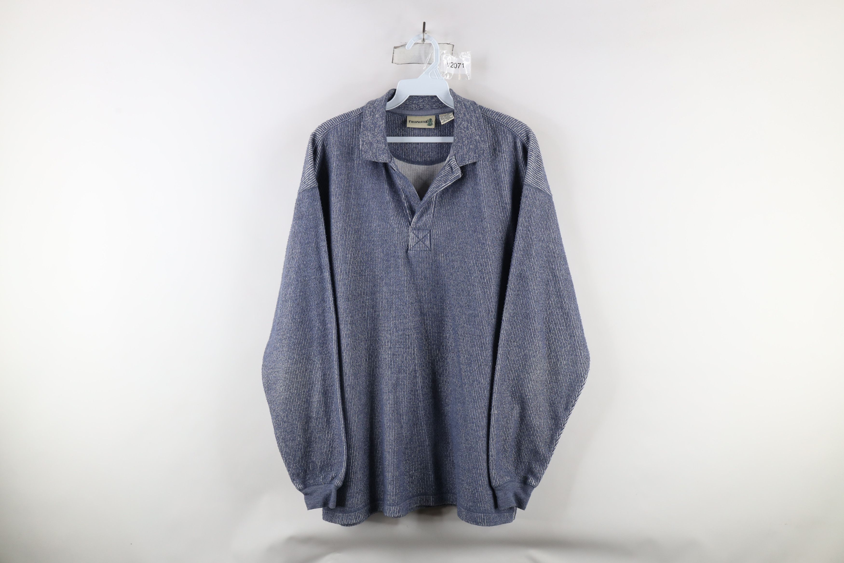 Vintage Vintage 90s Streetwear Fleece Ribbed Knit Long Sleeve Polo Size US M / EU 48-50 / 2 - 1 Thumbnail