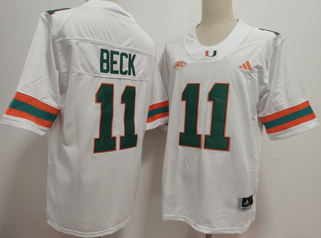 Men's NCAA Miami Hurricanes 11 Carson Beck White Jersey