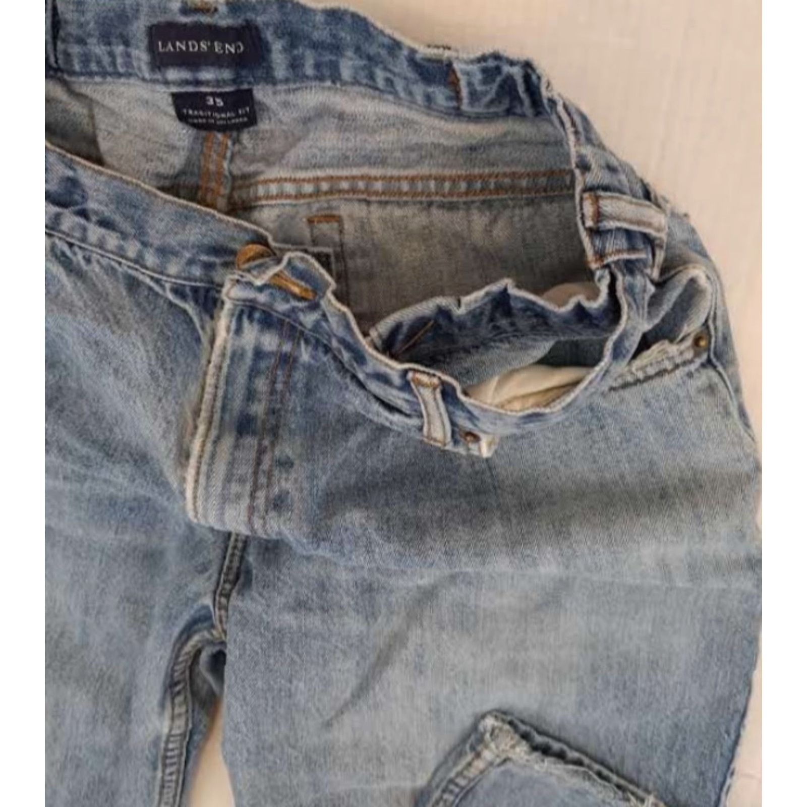 Lands' End VINTAGE Lands' End Jeans Denim Blue 35 Mens Regular 30 Inseam 5-Pocket Cotton Work Straight Pants Sized 35 Blue Size US 35 - 3 Thumbnail