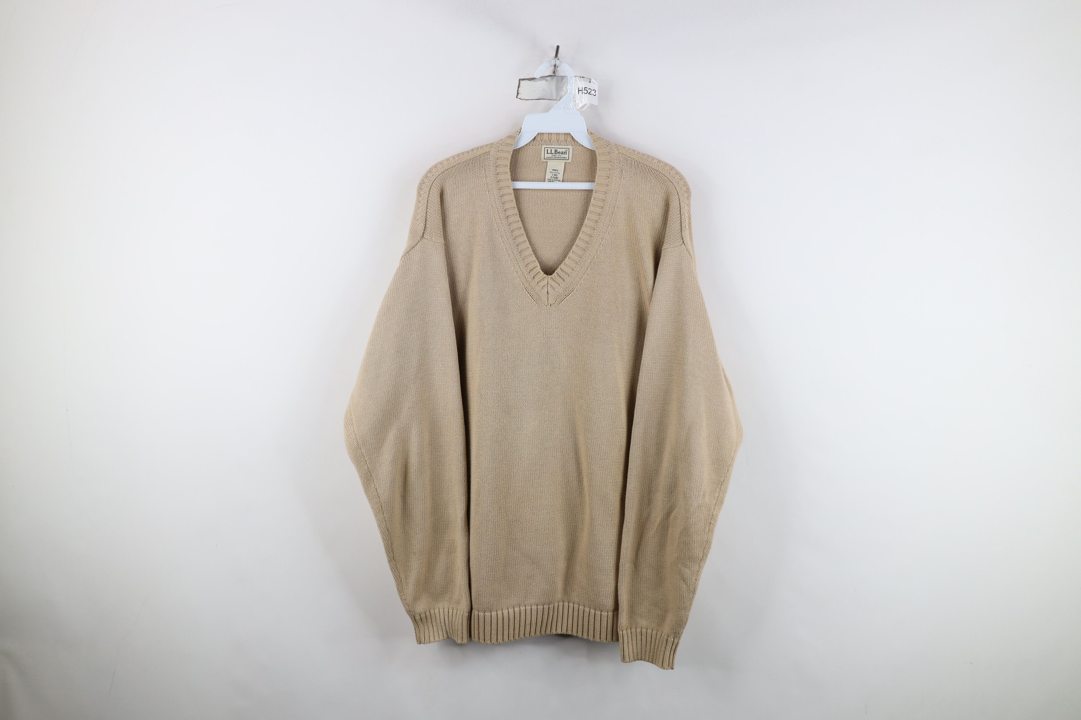 L.L. Bean Vintage 90s LL Bean Blank Cotton Knit V-Neck Sweater Beige Size US L / EU 52-54 / 3 - 1 Thumbnail