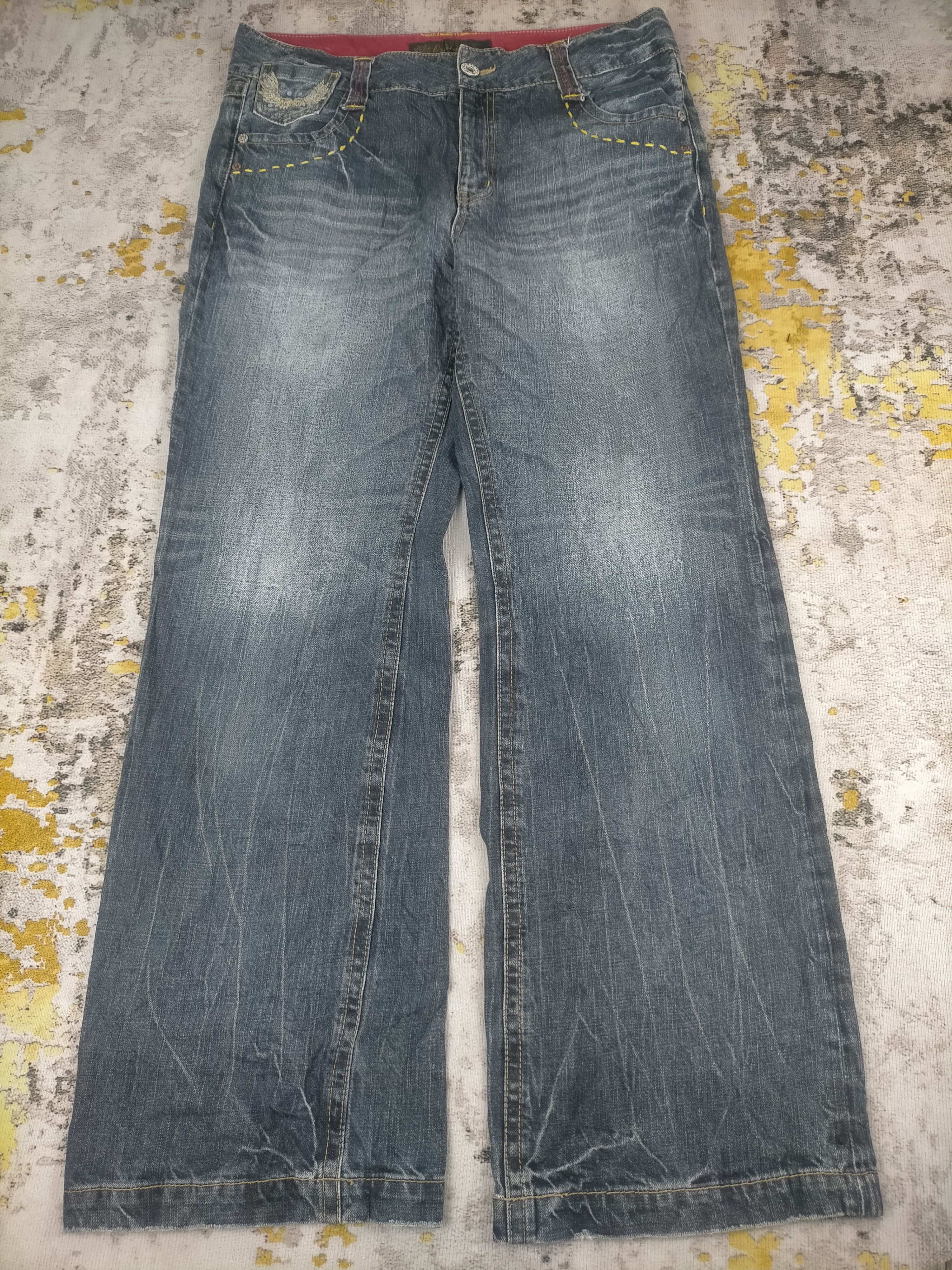 Tornado Mart 🔥 Super Baggy Flare Oririn Embroidery Mudwash Jeans Size US 34 / EU 50 - 7 Thumbnail