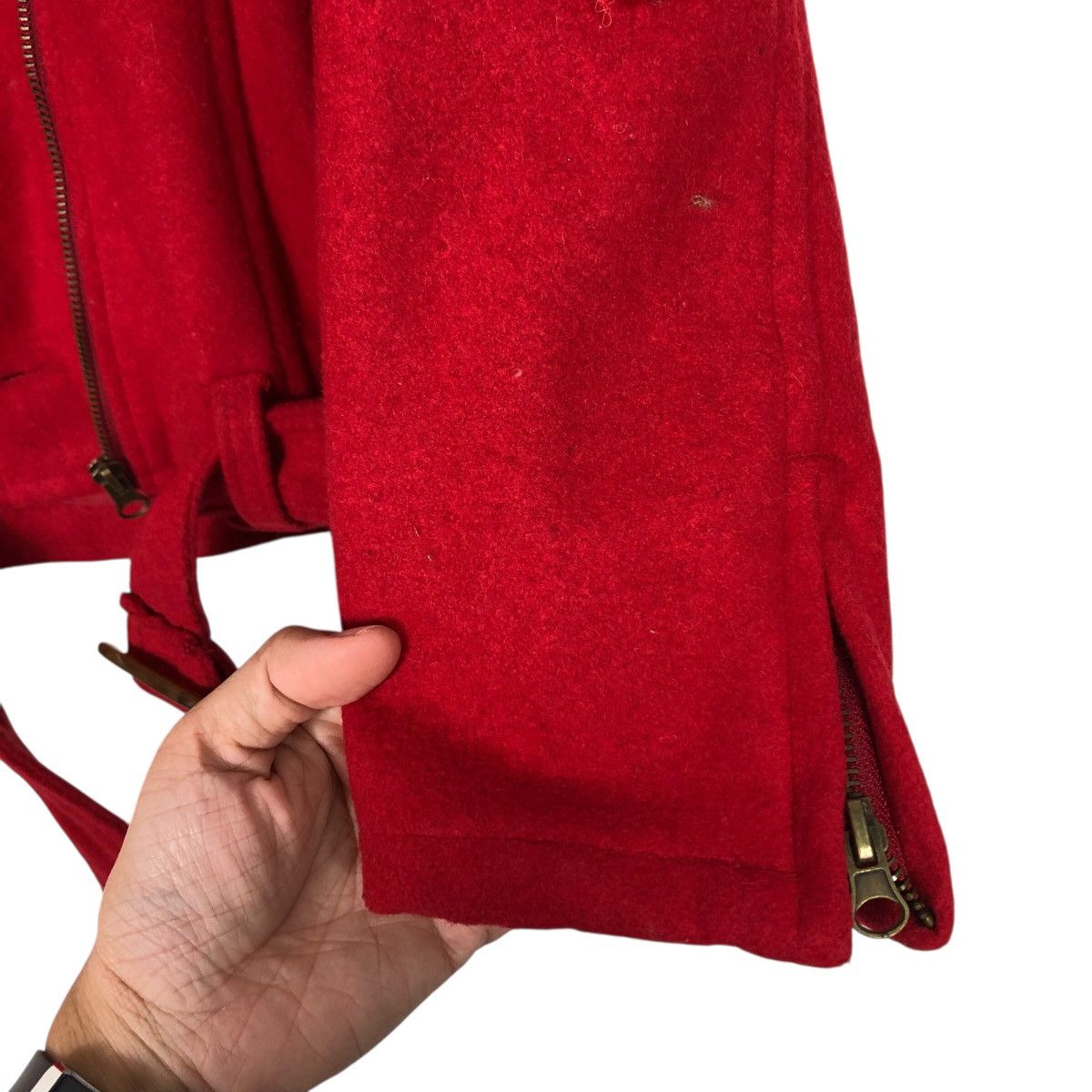 Japanese Brand Frantic Candy Red Wool Moto Jacket with Belt Issey Miyake Size M / US 6-8 / IT 42-44 - 16 Thumbnail