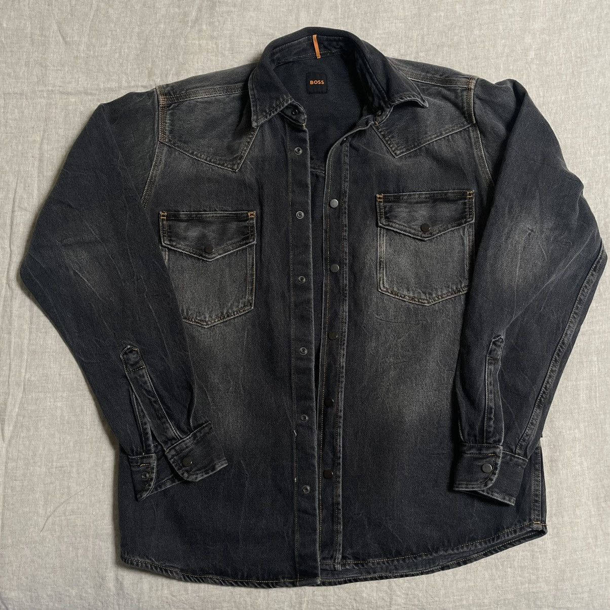 Hugo Boss BOSS Black Faded Denim Shirt | Western Washed Black | Grey Size US S / EU 44-46 / 1 - 6 Thumbnail
