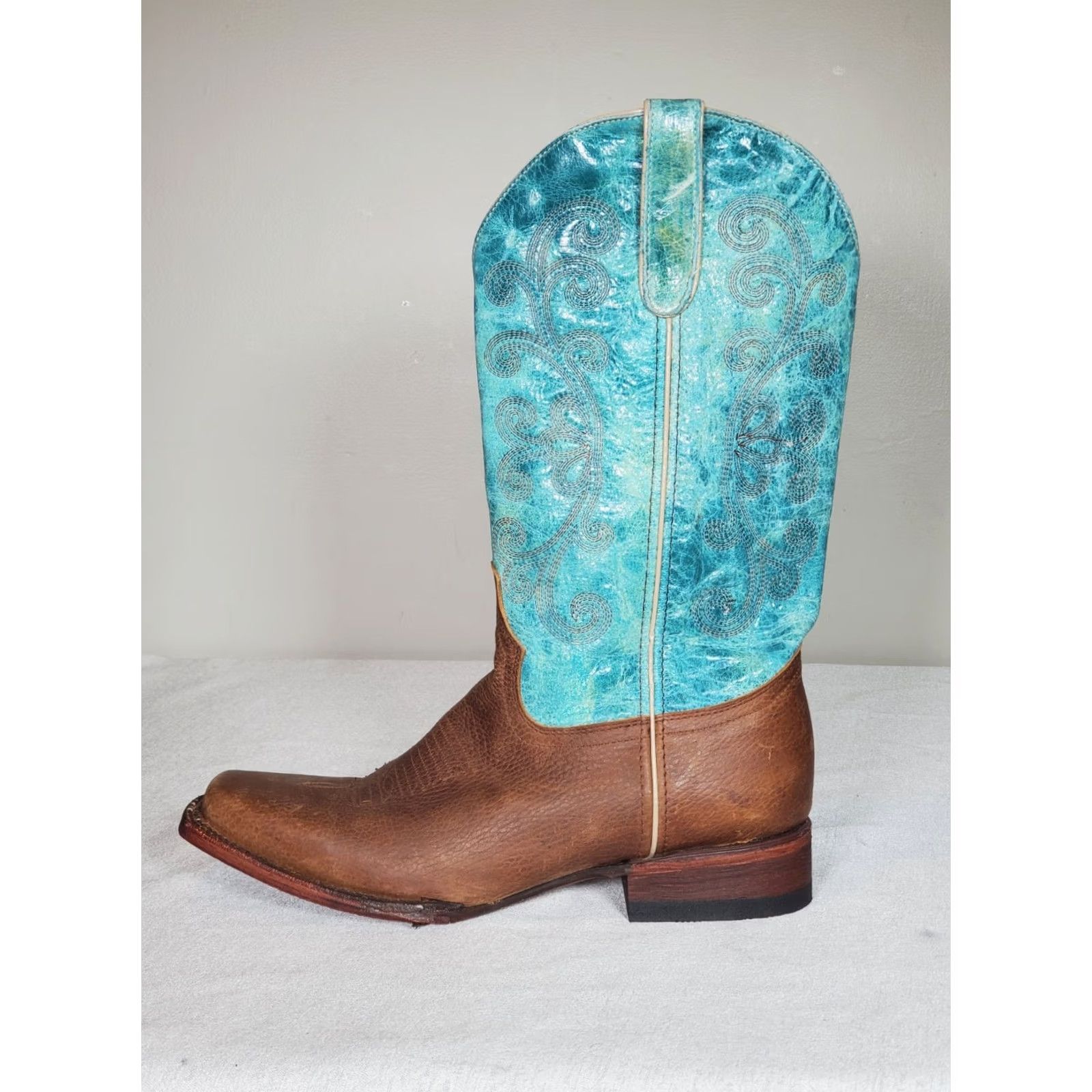 Hunter Ferrini Hunter Western Boots Square Toe Chocolate Brown Turquoise Women US 10 B Leather Embroidered Block Heel XS? Size US 10 / IT 40 - 5 Thumbnail