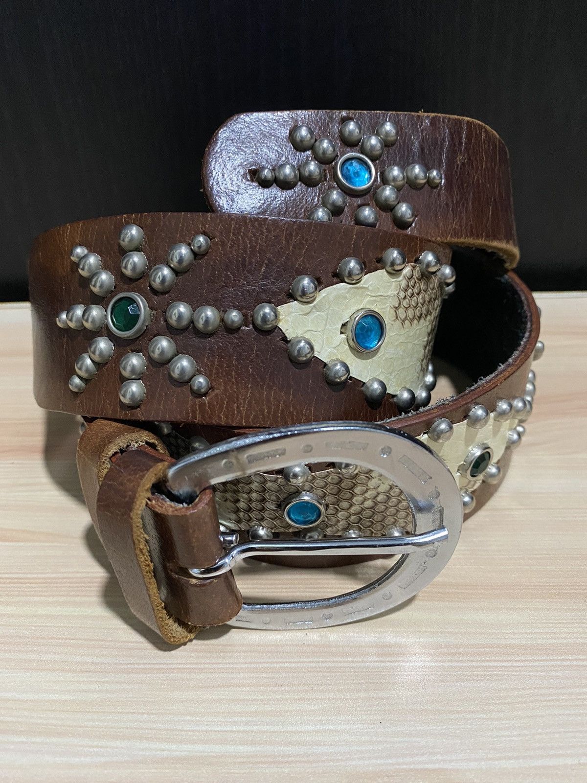 Japanese Brand Studded LeatherBelt inspired Undercover/BB Simons Size ONE SIZE - 5 Thumbnail