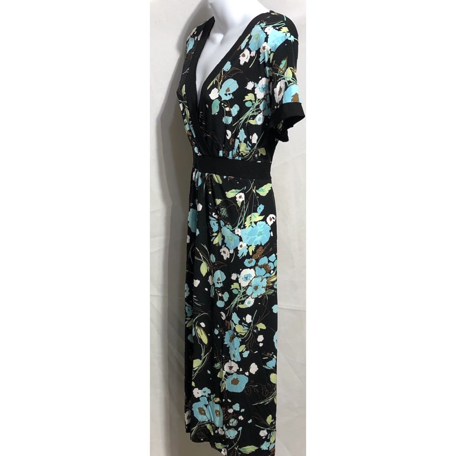 Etro VINTAGE Susie in City Surplice Retro Dress XL Blk/Teal Mod Short Sleeve Belted 60s Funky Womens Size 40" / US 18 - 7 Thumbnail
