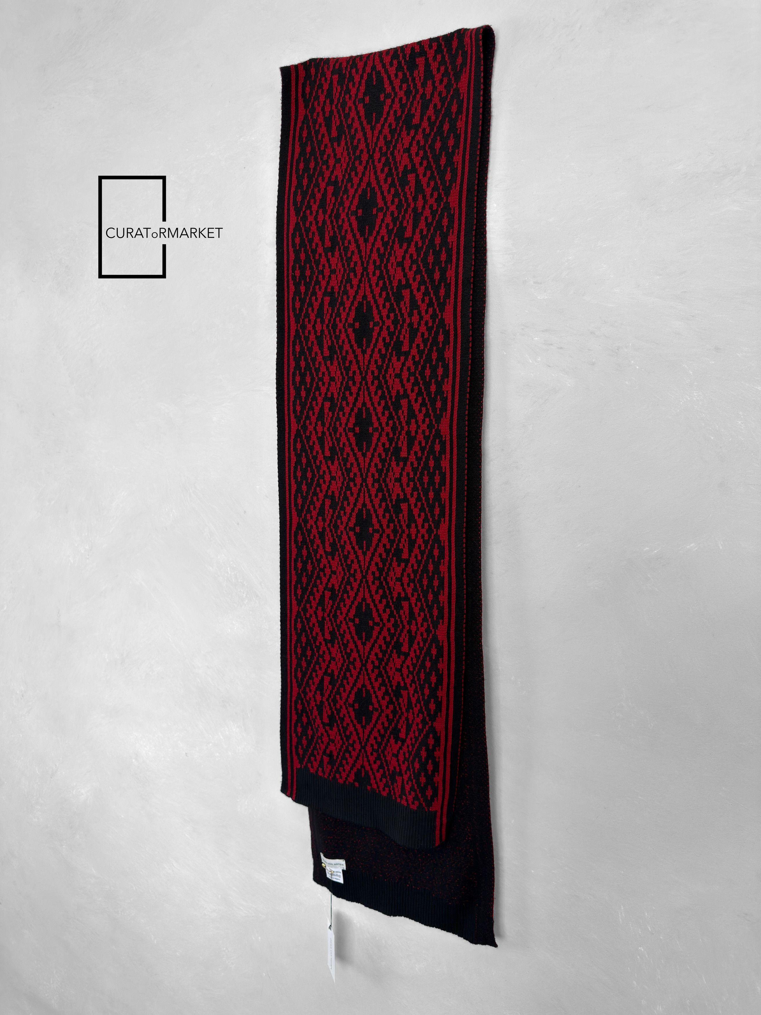 Dries Van Noten RARE Geometric Pattern Belgium Wool Red Knitted Scarf FW15 Size ONE SIZE - 4 Thumbnail