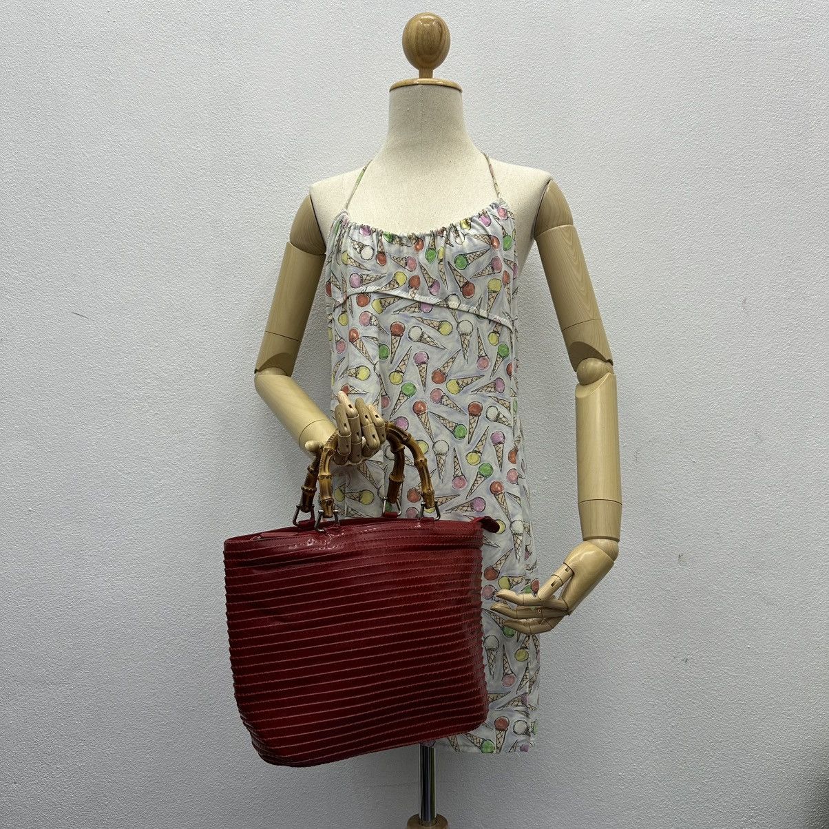 Vintage ‼️YES‼️AUTHENTIC GUCCI BAMBOO 1990s RED PATENT LEATHER HANDBAG Size ONE SIZE - 1 Thumbnail
