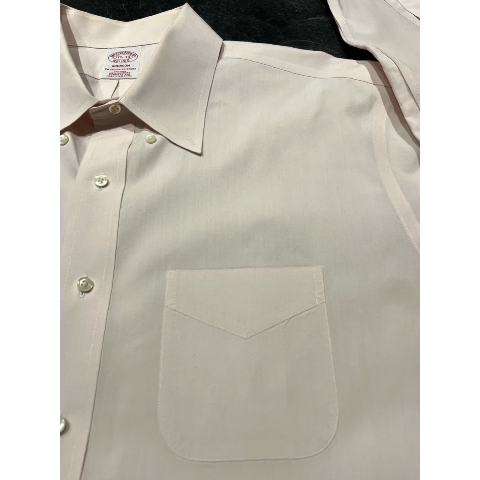 Brooks Brothers Brooks Brothers Madison Pink Button-Up Dress Shirt 17.5-34 Cotton Supima Regular 1818 Madison Fit Men Shirt Long Sleeve Non-Iron Pockets Solid Size 46R - 3 Thumbnail
