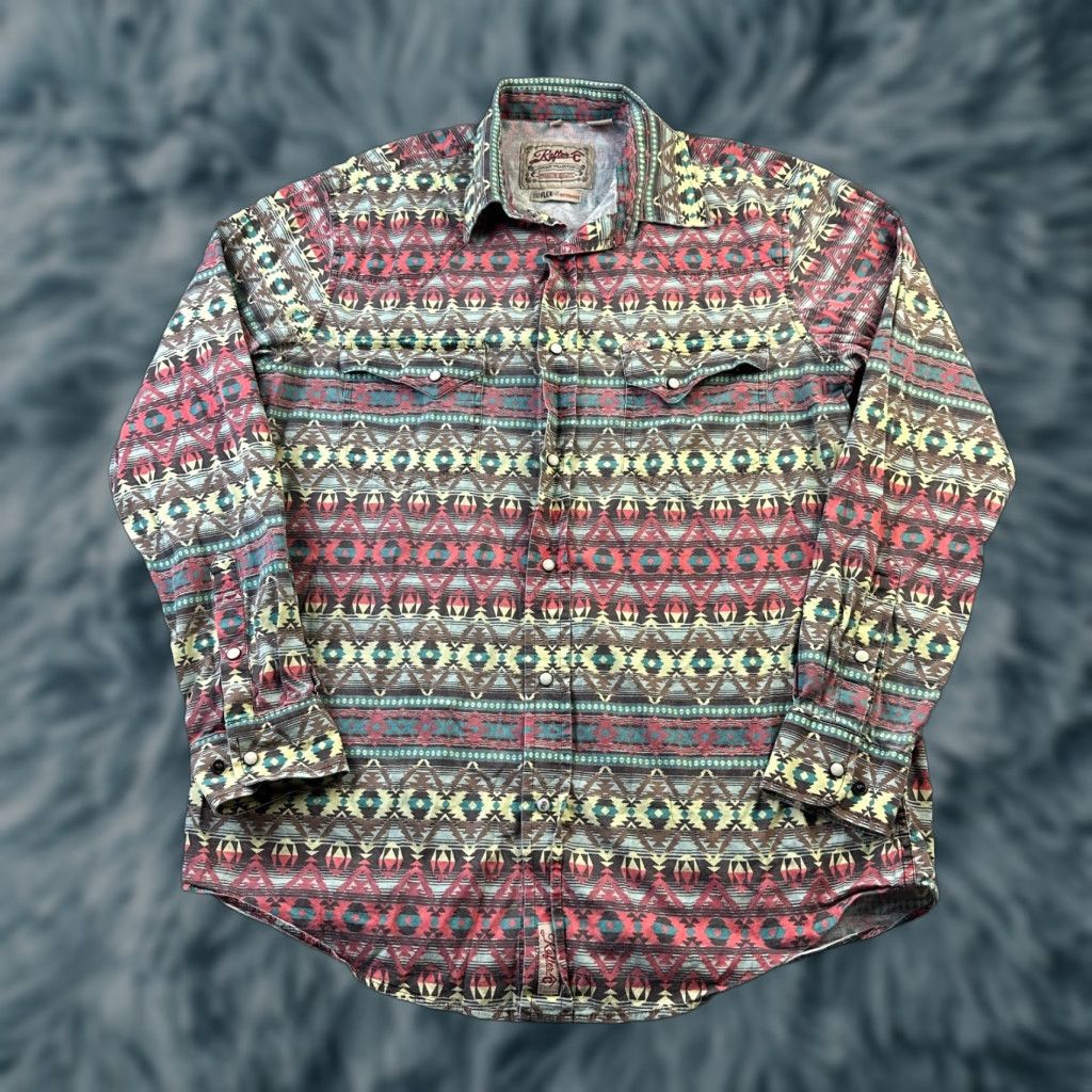 Vintage Rafter C Shirt Mens M Aztec Western Southwestern Cowboy Pearl Snap Shirt Size US M / EU 48-50 / 2 - 1 Thumbnail