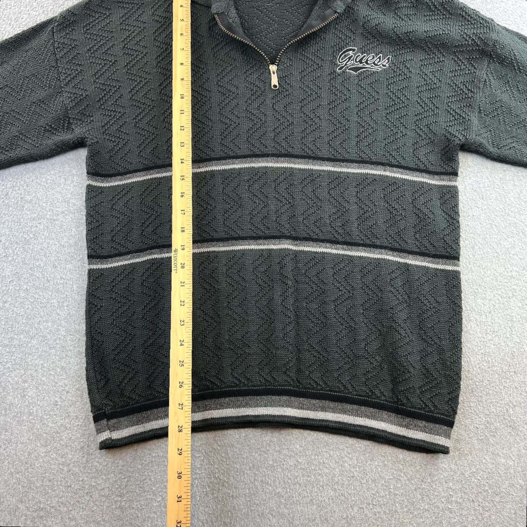 Guess VINTAGE GUESS Sweater Mens XL Green 1/4 Zip Collared Striped Made USA 90s Size US XL / EU 56 / 4 - 3 Thumbnail
