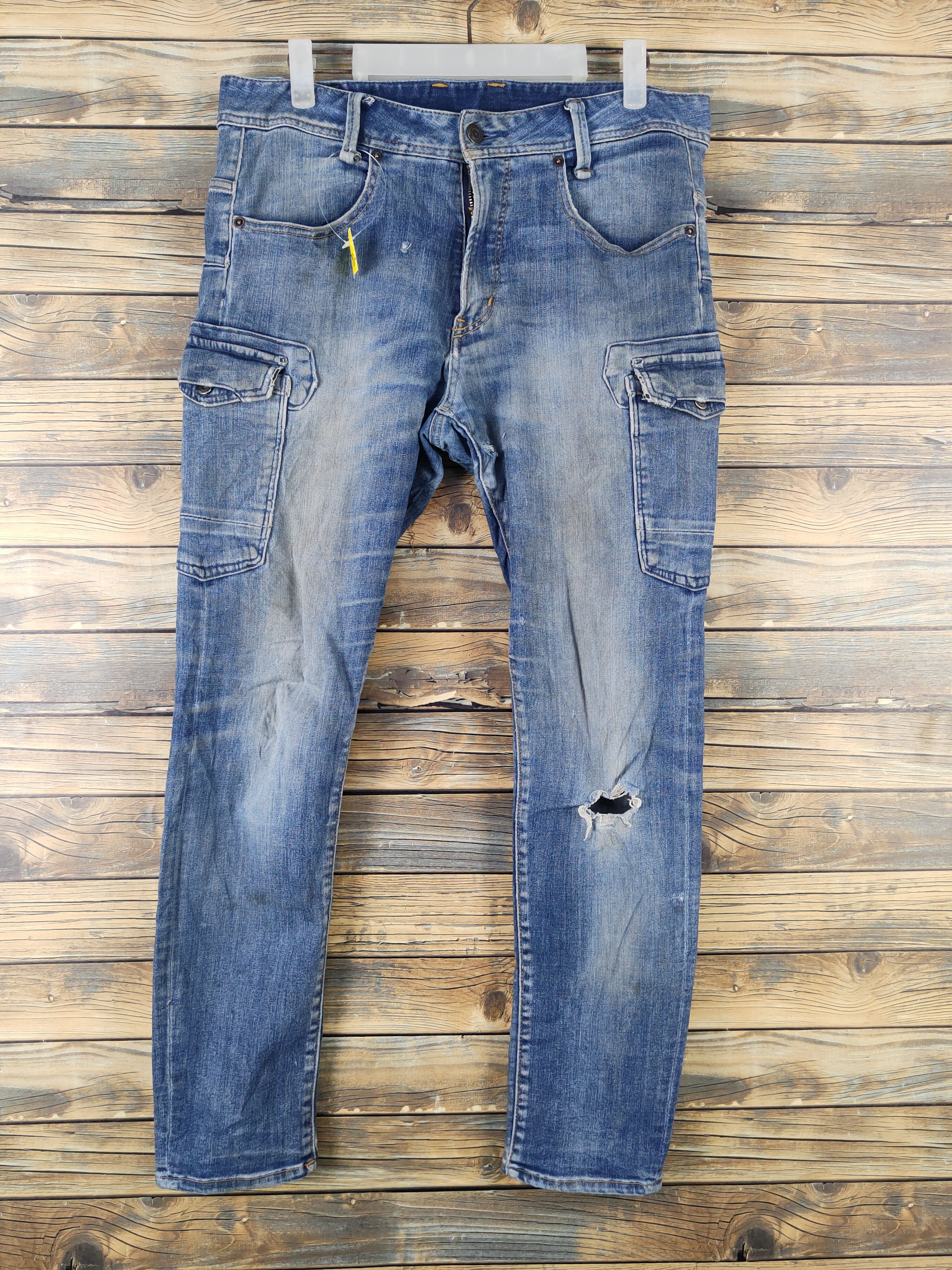 Japanese Brand Evenriver Blue utiltiy Distressed Ripped denim Jeans #W2076 Size US 33 - 1 Thumbnail