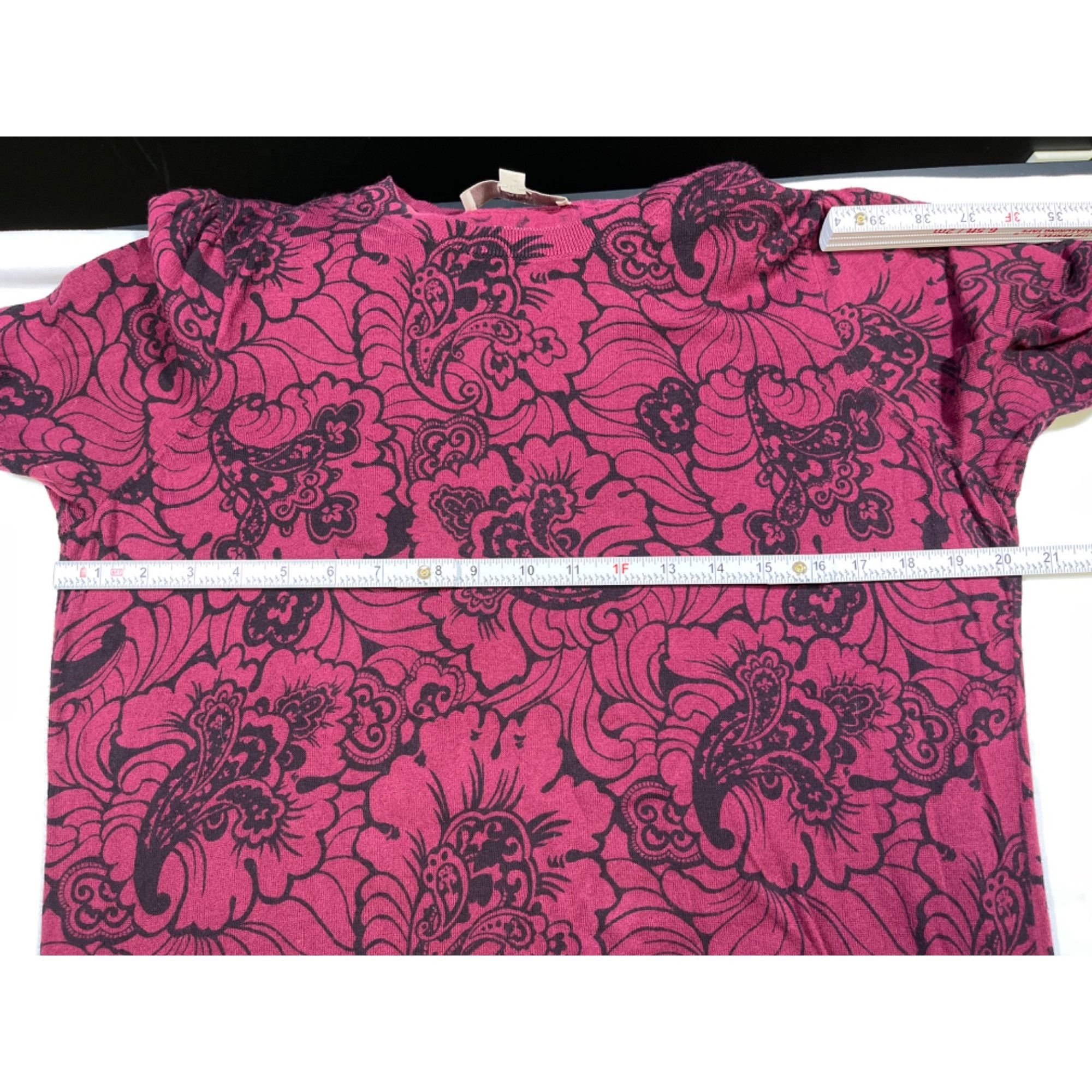 Loft LOFT SKU 7743 Womens Purple and Black Floral Sweater Size L Size L / US 10 / IT 46 - 3 Thumbnail