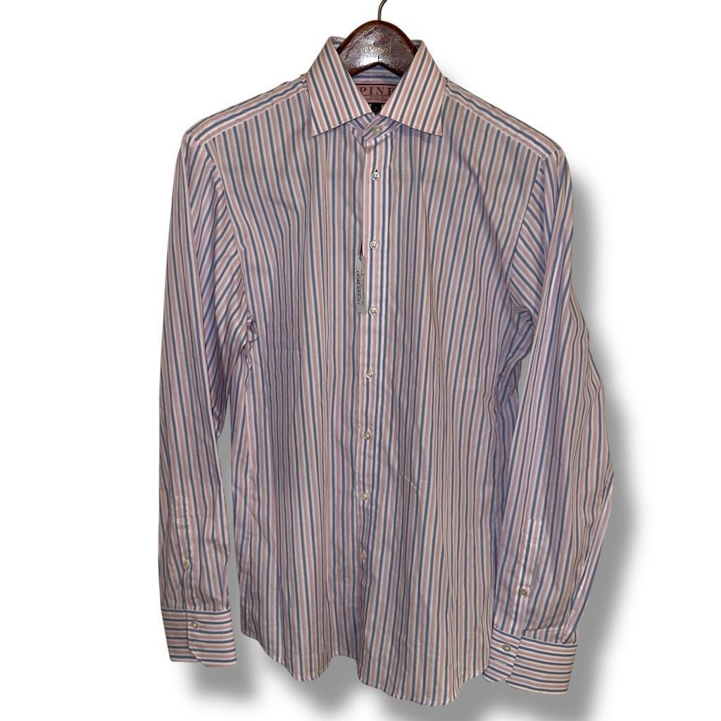 NWT Thomas Pink Blue Slim Fit BRISTOW STRIPE fran Dress Shir