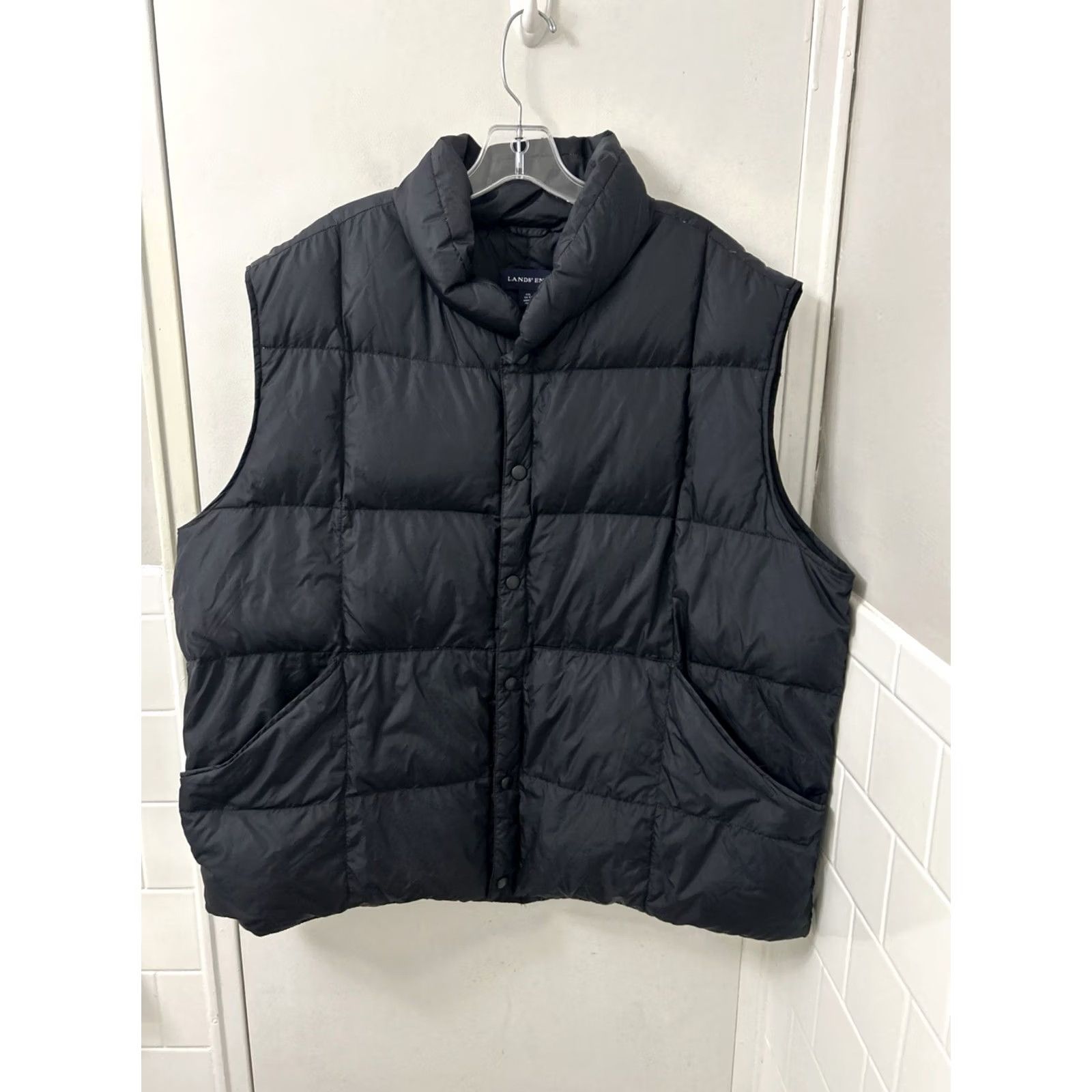 Lands' End VINTAGE Lands' End Vest Mens 2XL Black Puffer Down Snap Front Stand-Up Collar Quilted Bodywarmer with Pockets Size US XXL / EU 58 / 5 - 2 Thumbnail