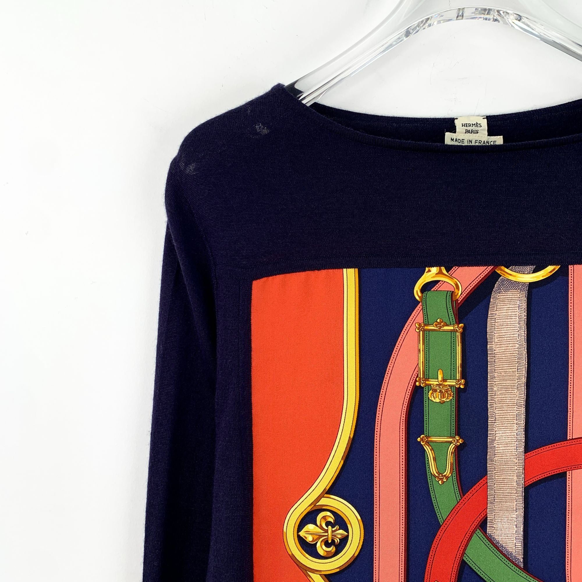 Hermes Hermès Paris Multicolor Chain Print Silk & Cashmere Long-Sle Size XXS / US 00 / IT 34 - 7 Thumbnail