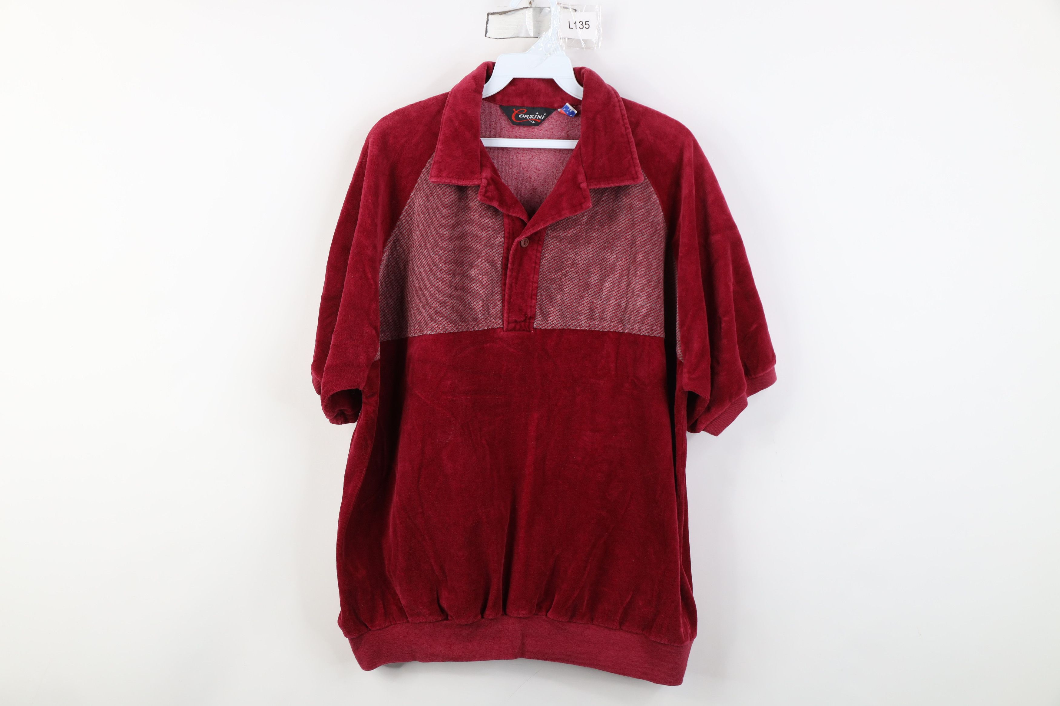 Vintage Vintage 70s Streetwear Velour Collared Pullover Polo Red USA Size US XL / EU 56 / 4 - 1 Thumbnail