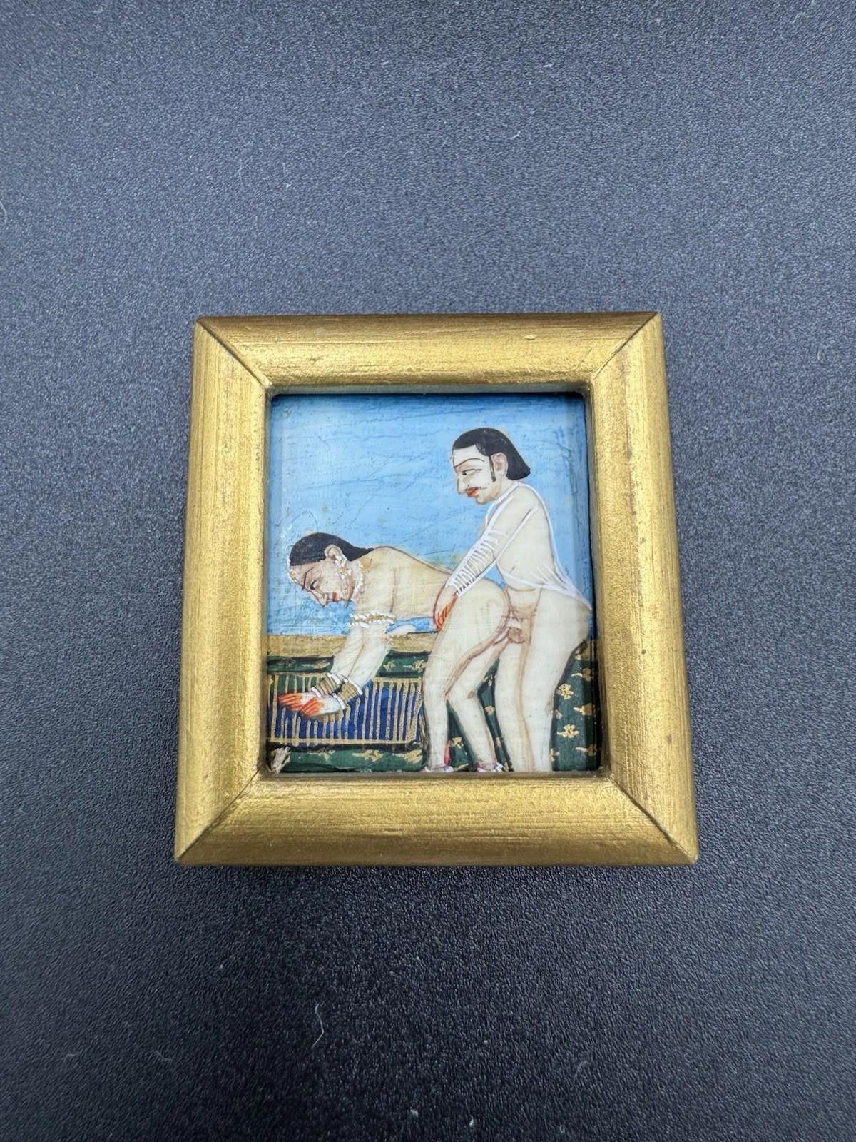 Designer Mughal Miniature Erotic Painting Framed Bone Indian Kama Size ONE SIZE - 2 Thumbnail