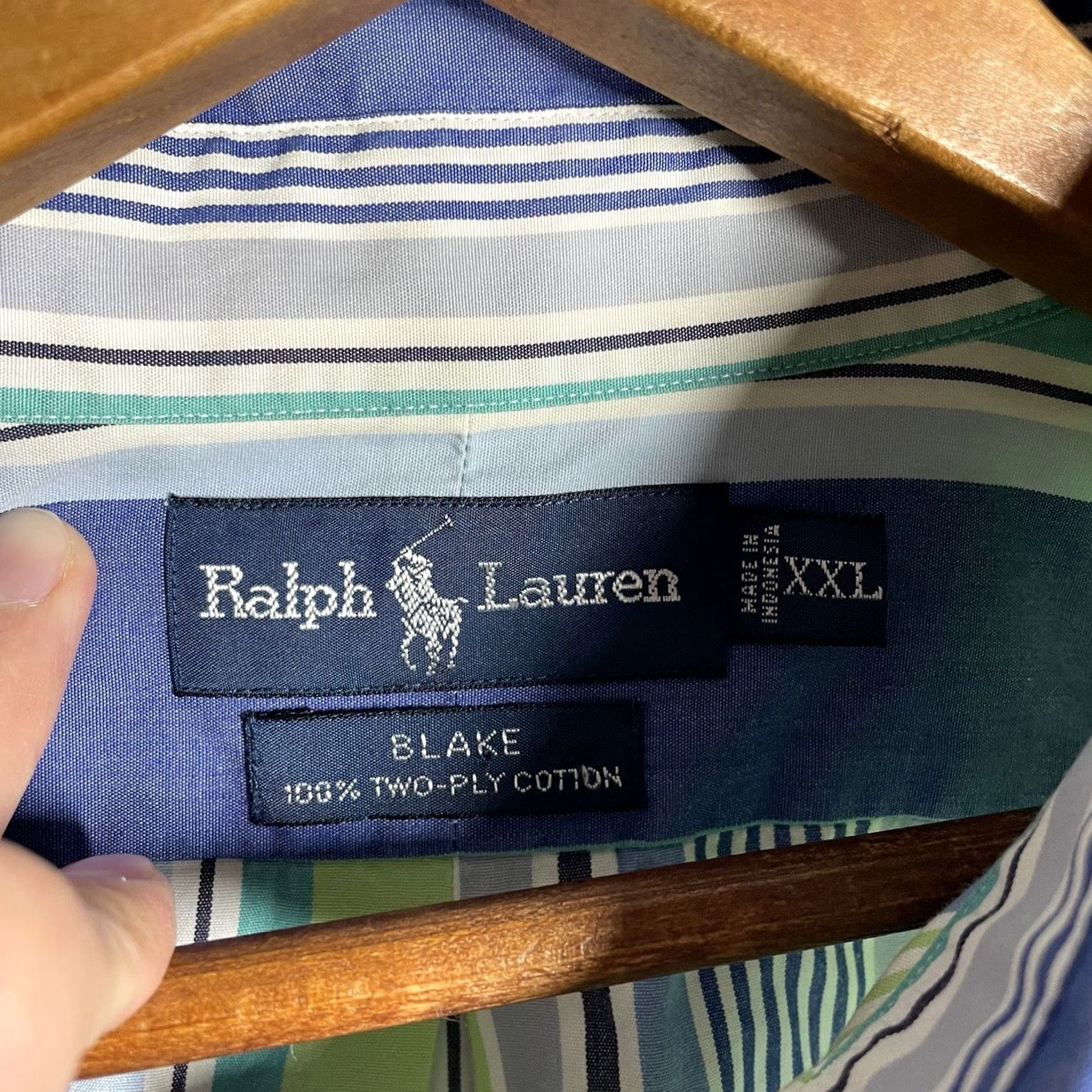 Ralph Lauren Ralph Lauren Shirt 2XL Blake 100% Cotton Green/Blue Striped L/S Button-Down Men's Size US XXL / EU 58 / 5 - 6 Thumbnail