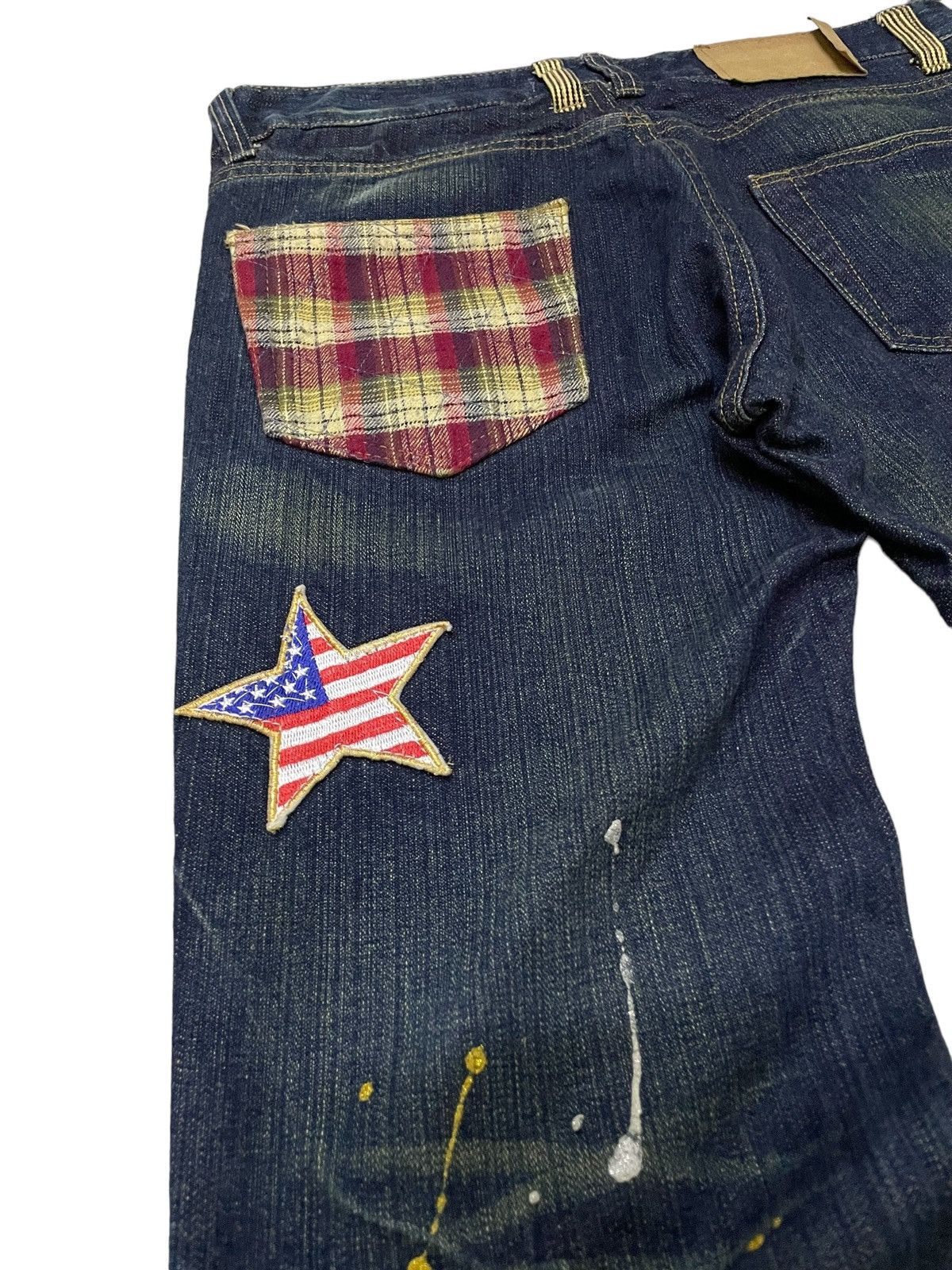 Point Loma Japan Patched Distressed Paint Splatter Jeans