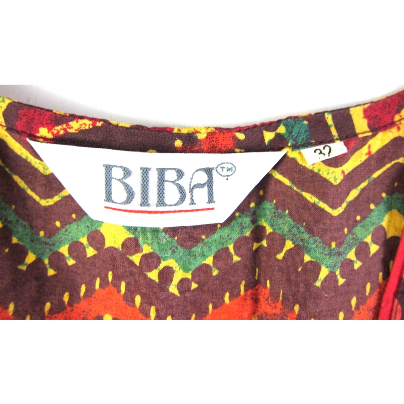 Vintage BIBA Cotton Floral V-Neck Short Sleeve Midi Kurta Dress XS Brown Green Red Women's Fashion Size 26" / US 2 / IT 38 - 3 Thumbnail