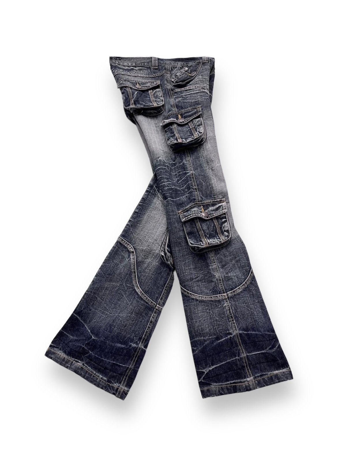 LOWBOX LOWBOX Double Waist Distressed Denim Multipocket Punk Flare Size US 29 - 13 Thumbnail