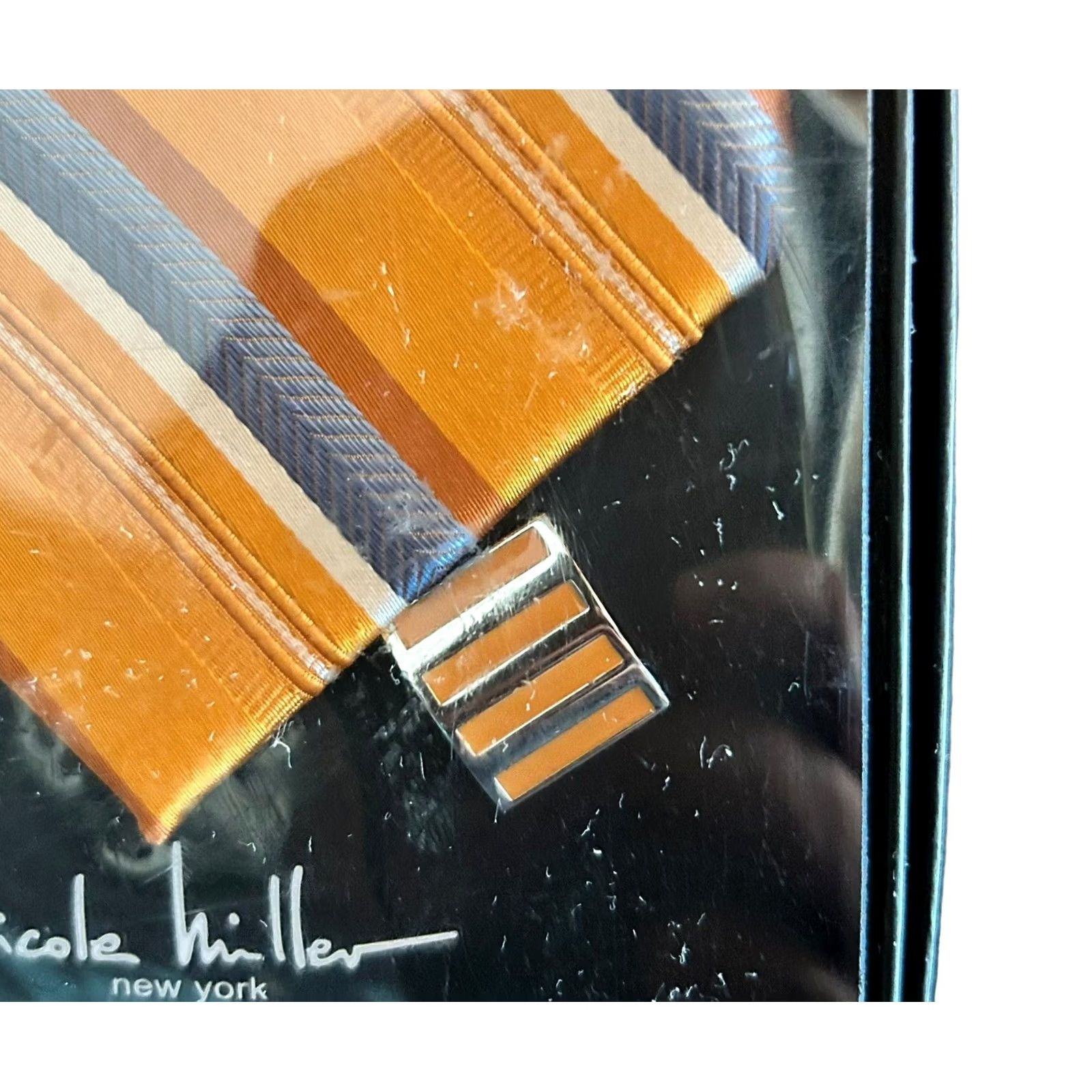 Nicole Miller Nicole Miller New York Men's Orange Striped Silk Tie & Matching Cuff Links NIB - Adjustable Clip Tie Set Size ONE SIZE - 5 Thumbnail