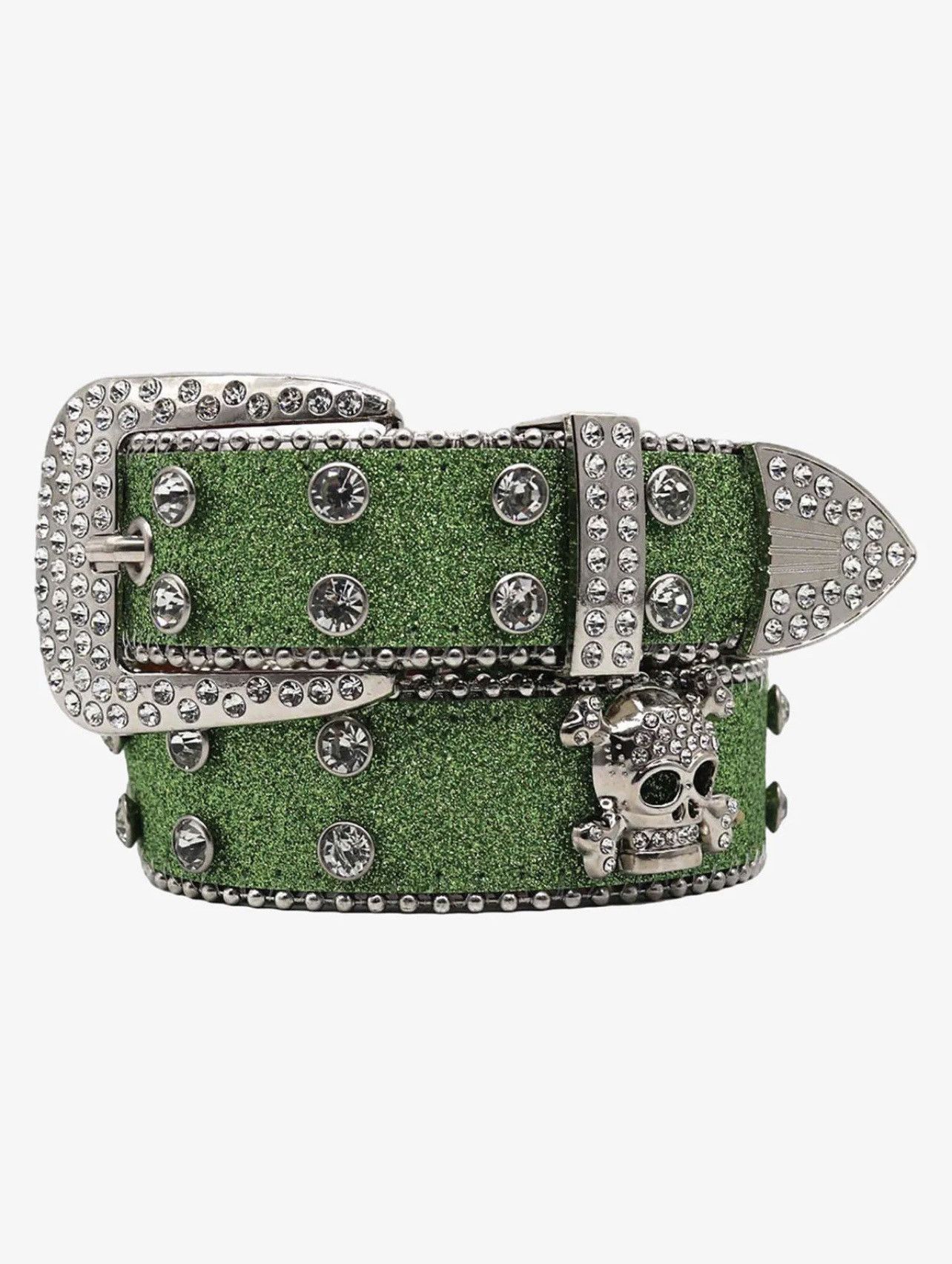 Other Green Skeleton Belt w/ Rhinestones Size 36 - 1 Thumbnail
