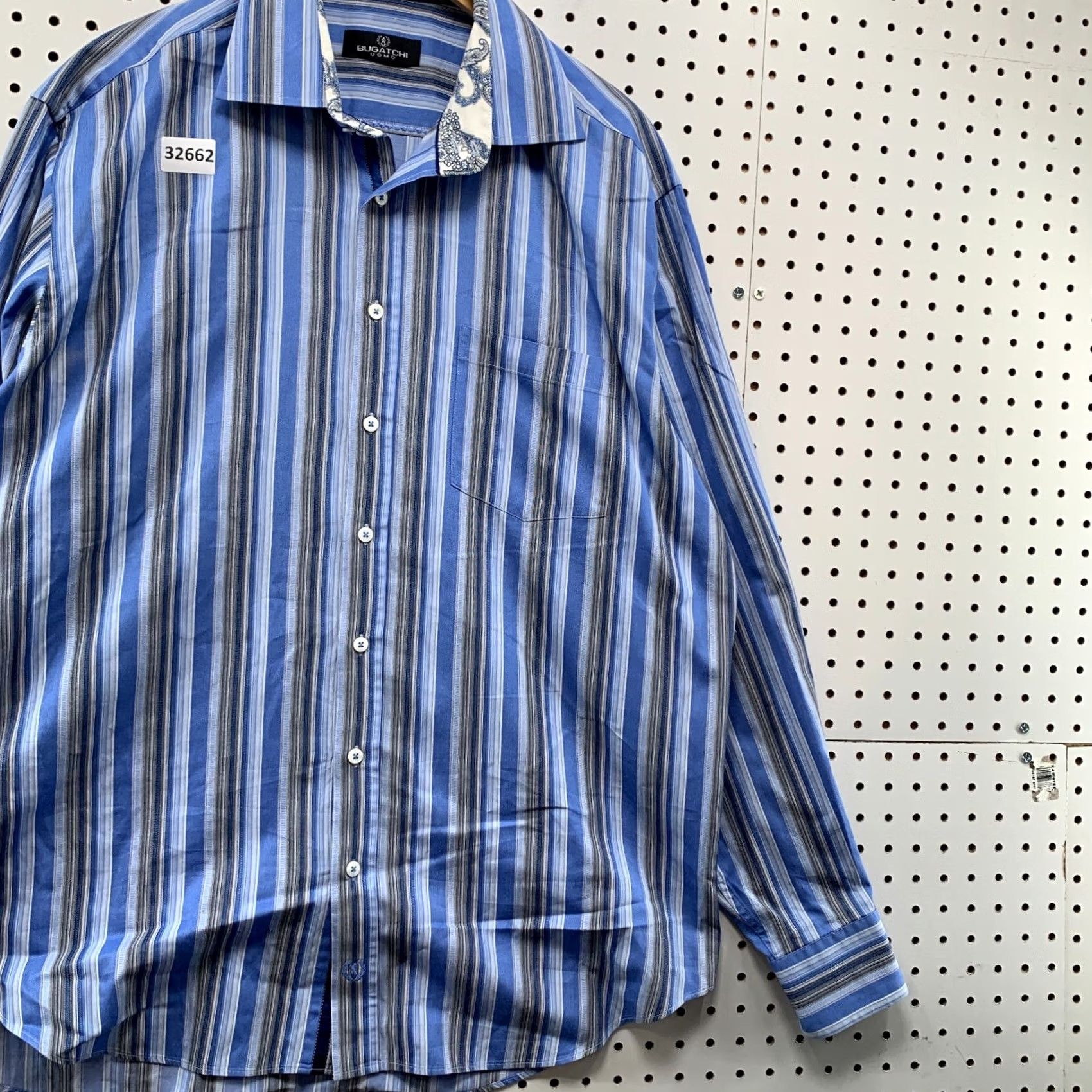 BUGATCHI Bugatchi Uomo Shirt Mens 2XL Blue Striped Long Sleeve Pocket Casual Button 26x33 Size US XXL / EU 58 / 5 - 4 Thumbnail