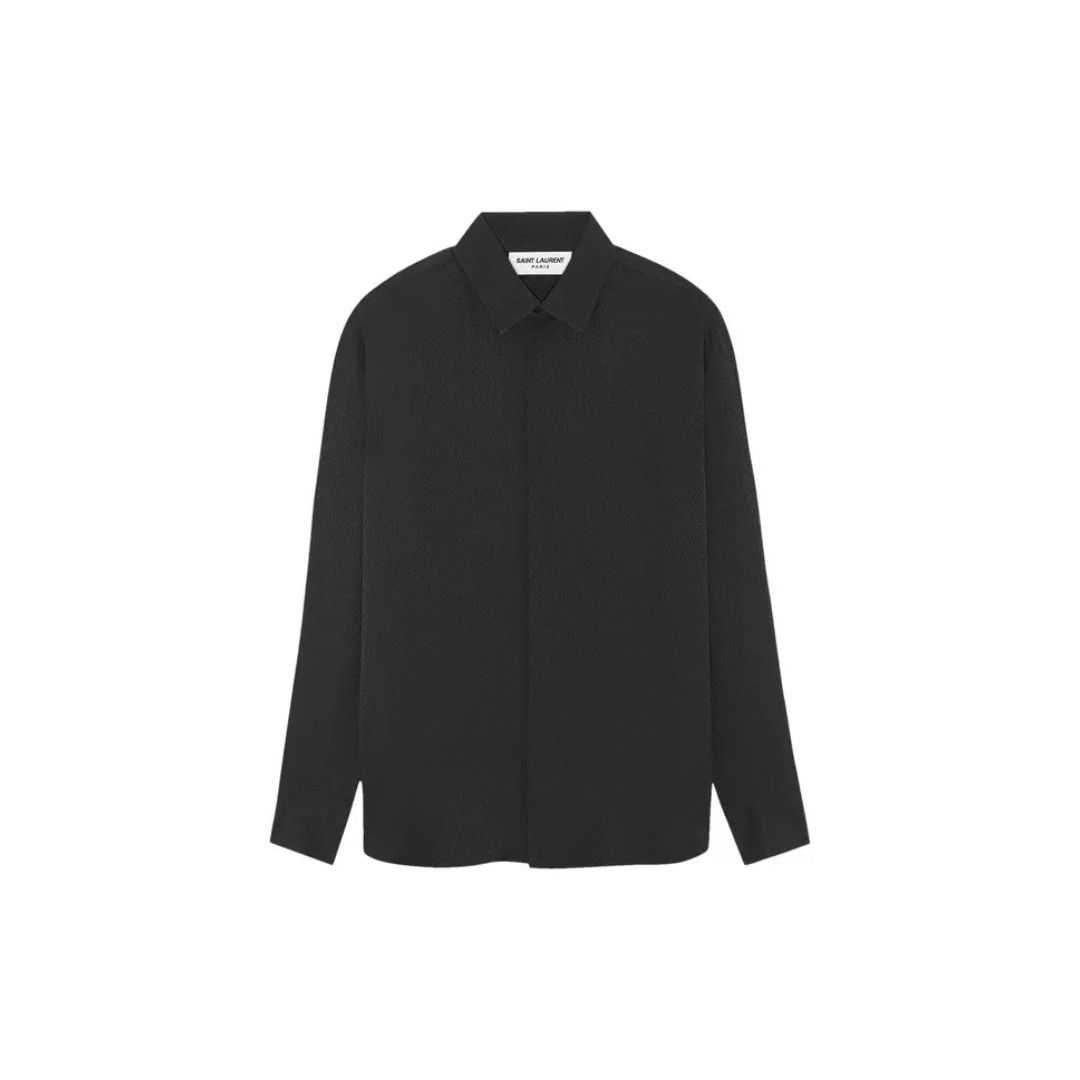 Saint Laurent Paris oc11z0126 646850 Yves Collar Shirt in Matte Shiny Shagreen Size US M / EU 48-50 / 2 - 1 Thumbnail