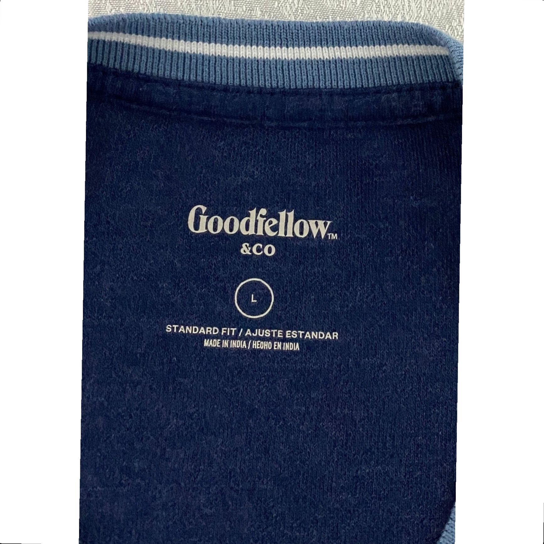 Vintage Goodfellow & Co T-Shirt Crew Neck Navy Blue Striped Trim Short Sleeve L Mens Size US L / EU 52-54 / 3 - 3 Thumbnail