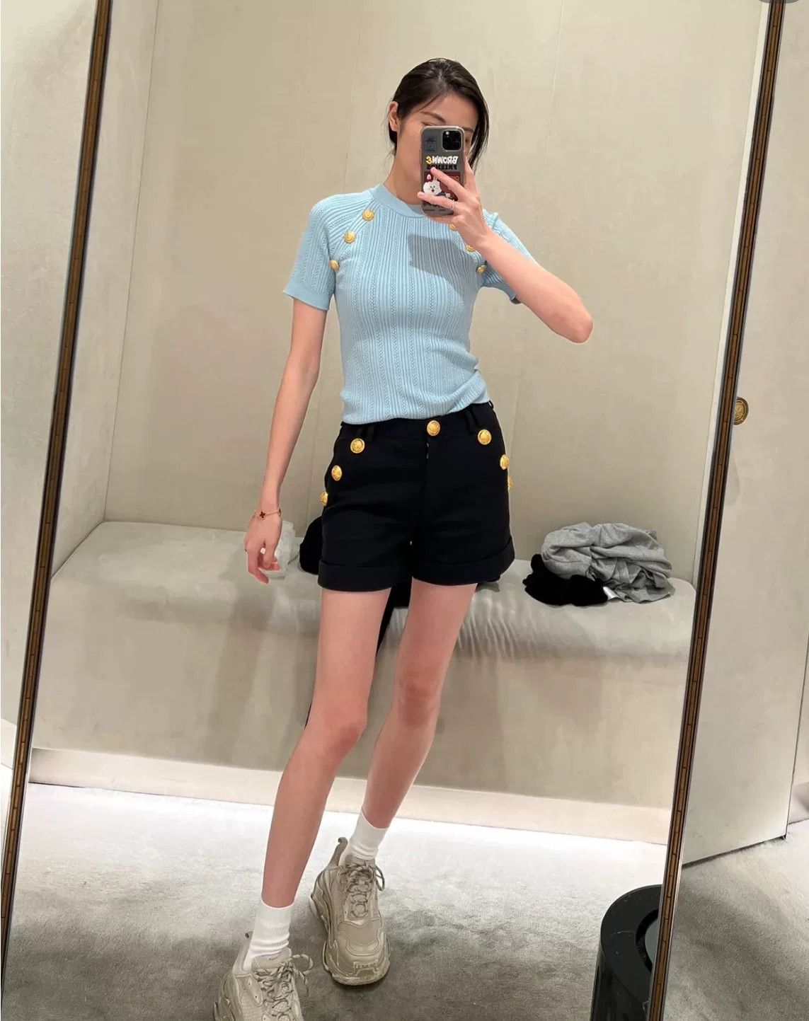 Balmain Balmain Light Blue Short-Sleeve Knit Top Size S / US 4 / IT 40 - 1 Thumbnail