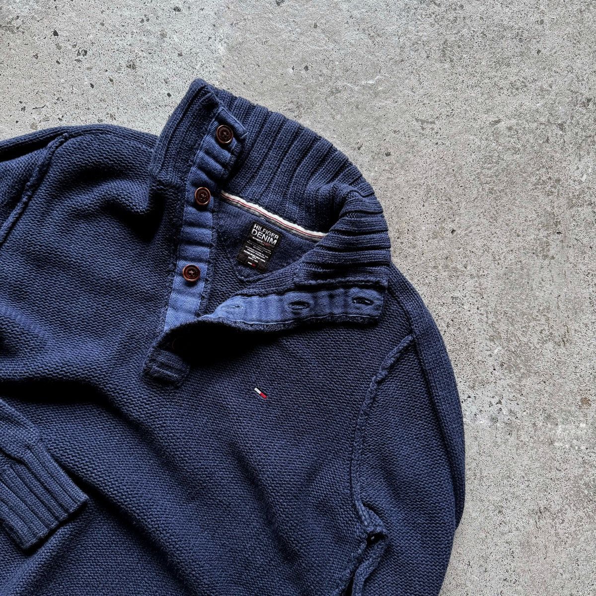 Tommy Hilfiger Tommy Hilfiger Denim Mens Navy Blue Button Neck Knit Sweater Size US XL / EU 56 / 4 - 3 Thumbnail