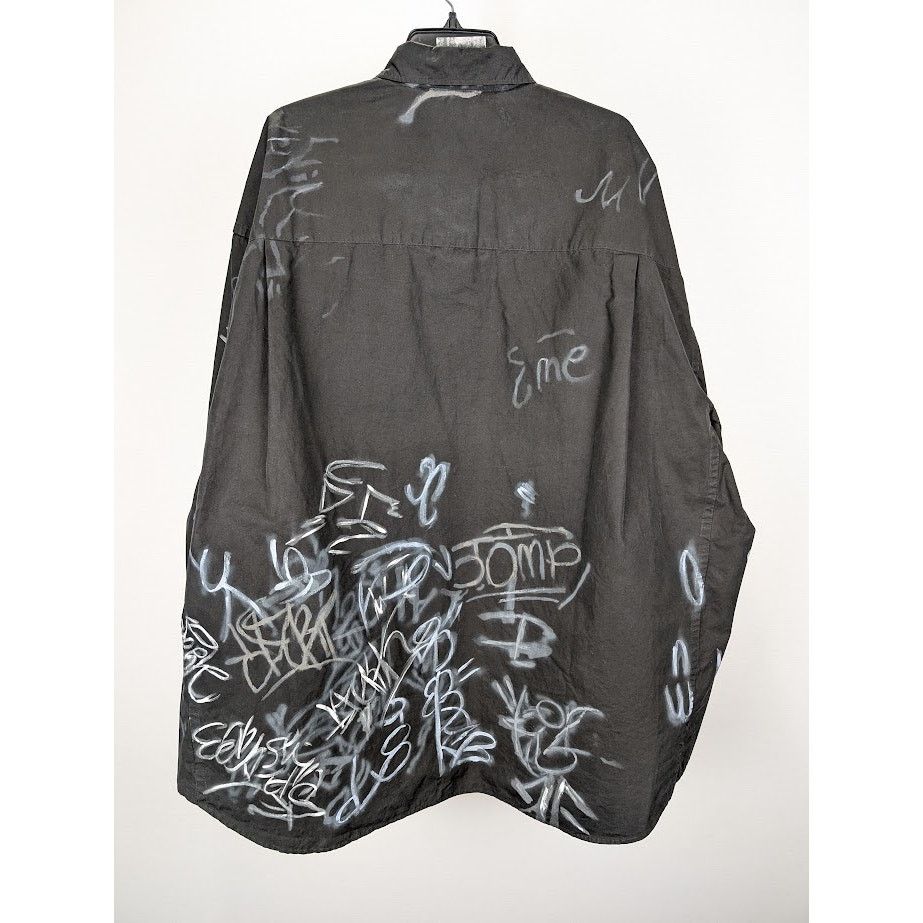 Balenciaga o1rshd1 Cotton Poplin Graffiti Oversized Shirt in Black Size US L / EU 52-54 / 3 - 9 Thumbnail