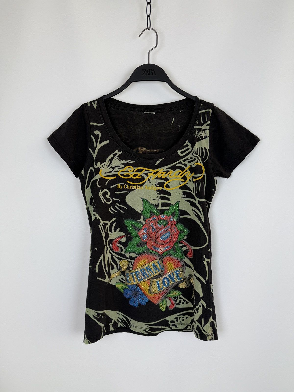 Ed Hardy Y2K Vintage Ed Hardy Over Printed Scoop Neck Babydoll Tee L Size L / US 10 / IT 46 - 3 Thumbnail