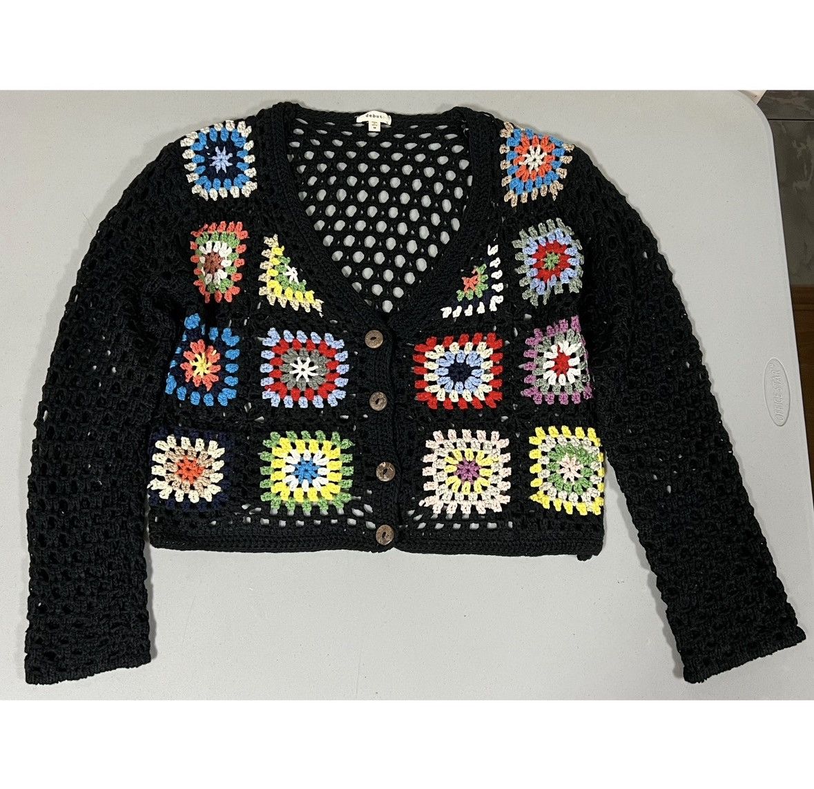 Debut Black Mandala Boho Crochet Knit Sweater Cardigan Size M ❤️✨ Size M / US 6-8 / IT 42-44 - 1 Thumbnail
