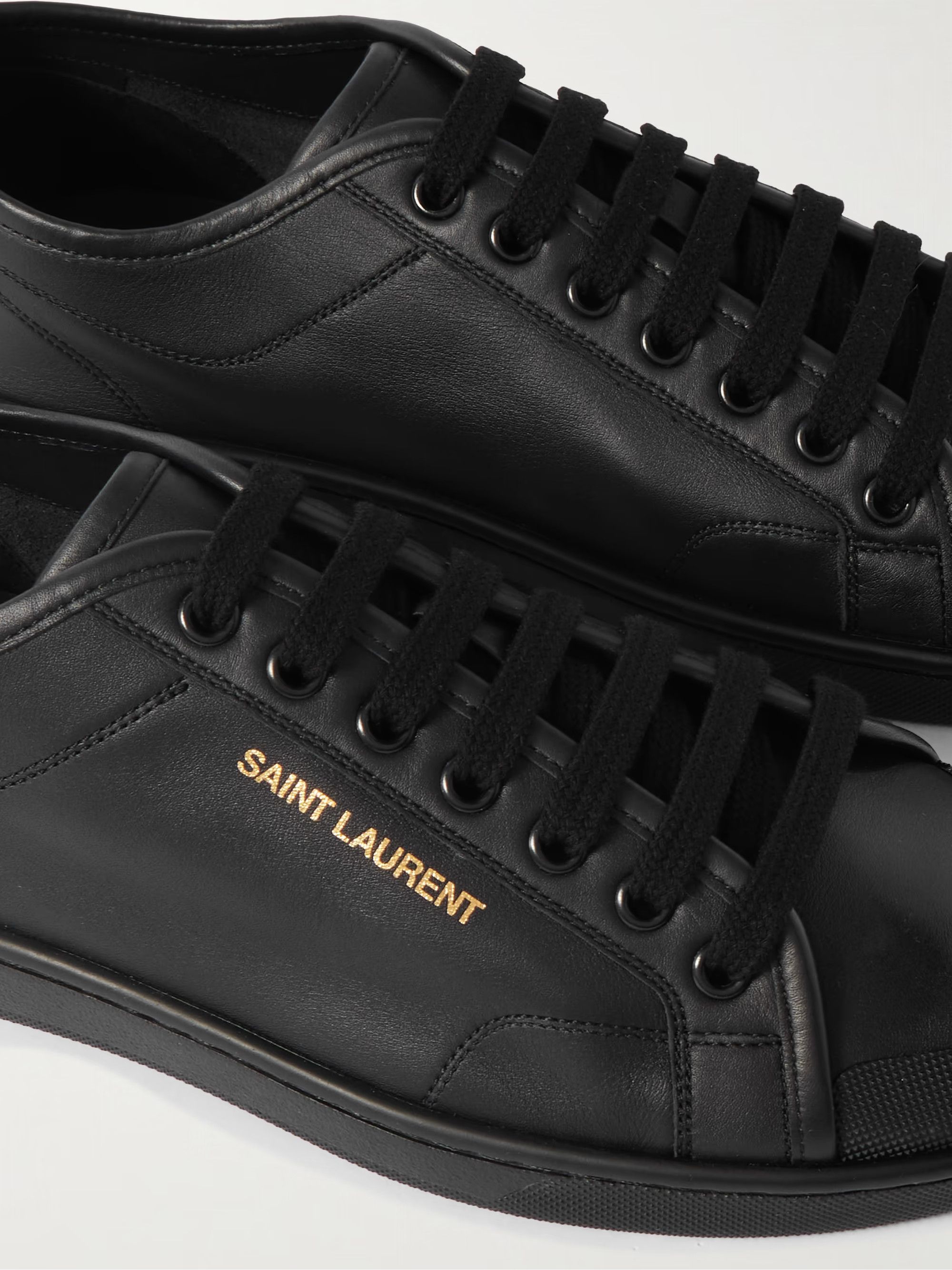 Saint Laurent Paris Andy Black Leather Gym Gold Logo Flat Low Top Sneaker 44 11 Size US 11 / EU 44 - 6 Thumbnail