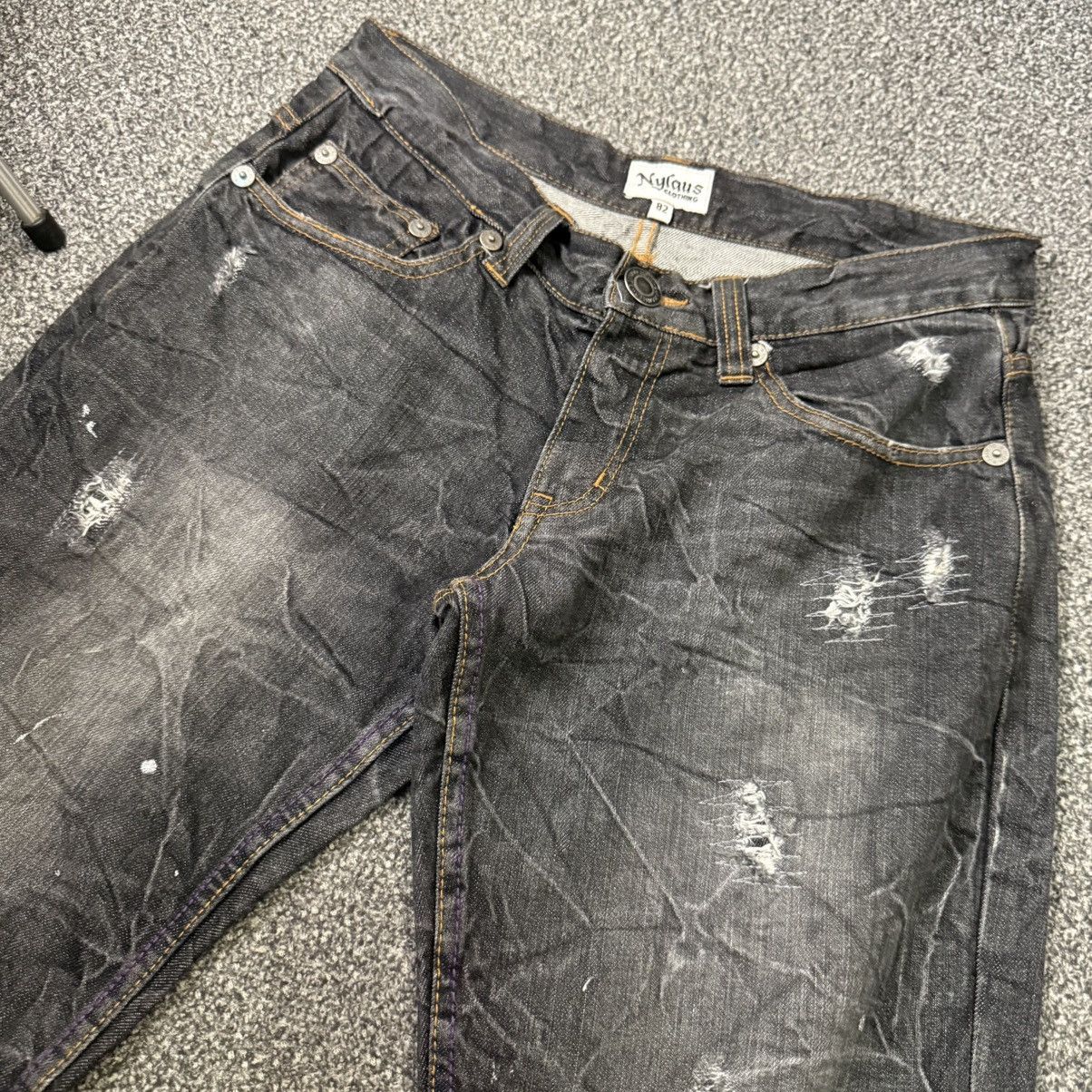 Le Grande Bleu (L.G.B.) 🔥🇯🇵 Y2K Archive Flared Glitter Paint Splatter Nylous Denim Size US 32 / EU 48 - 3 Thumbnail