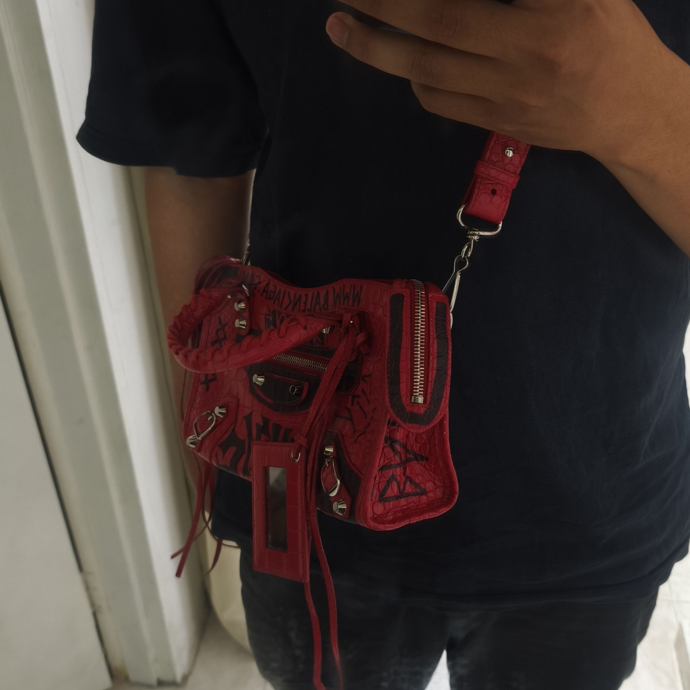 Balenciaga Balenciaga Calfskin Crocodile Embossed Graffiti Mini City Size ONE SIZE - 15 Thumbnail
